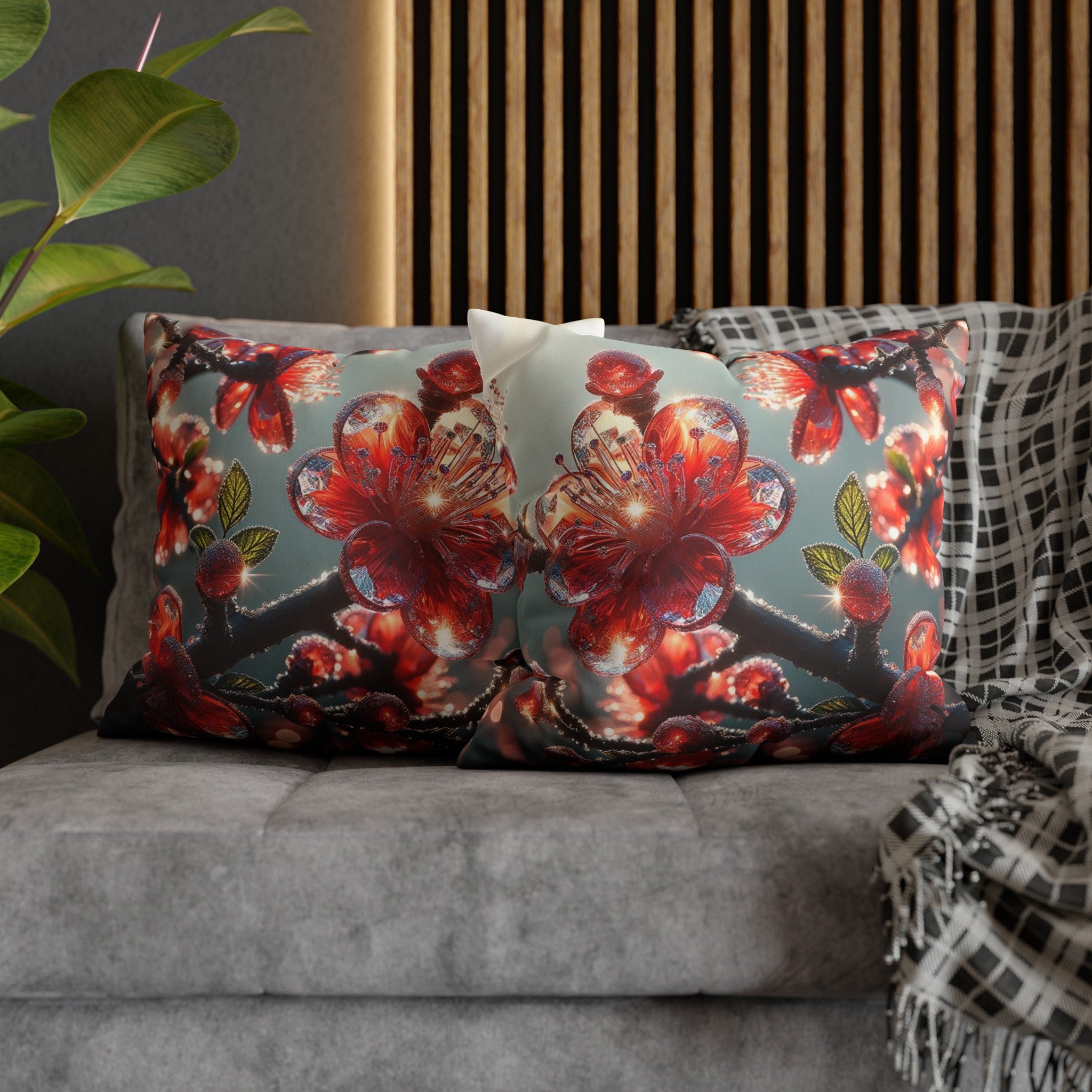 Red diamond flowers (1) - Suede Square Pillowcase