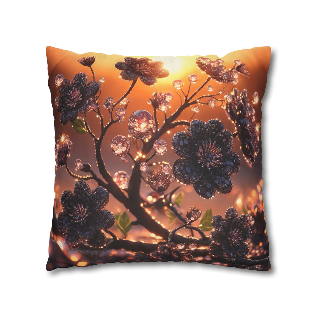 Black diamond flowers (in sunset) - Suede Square Pillowcase