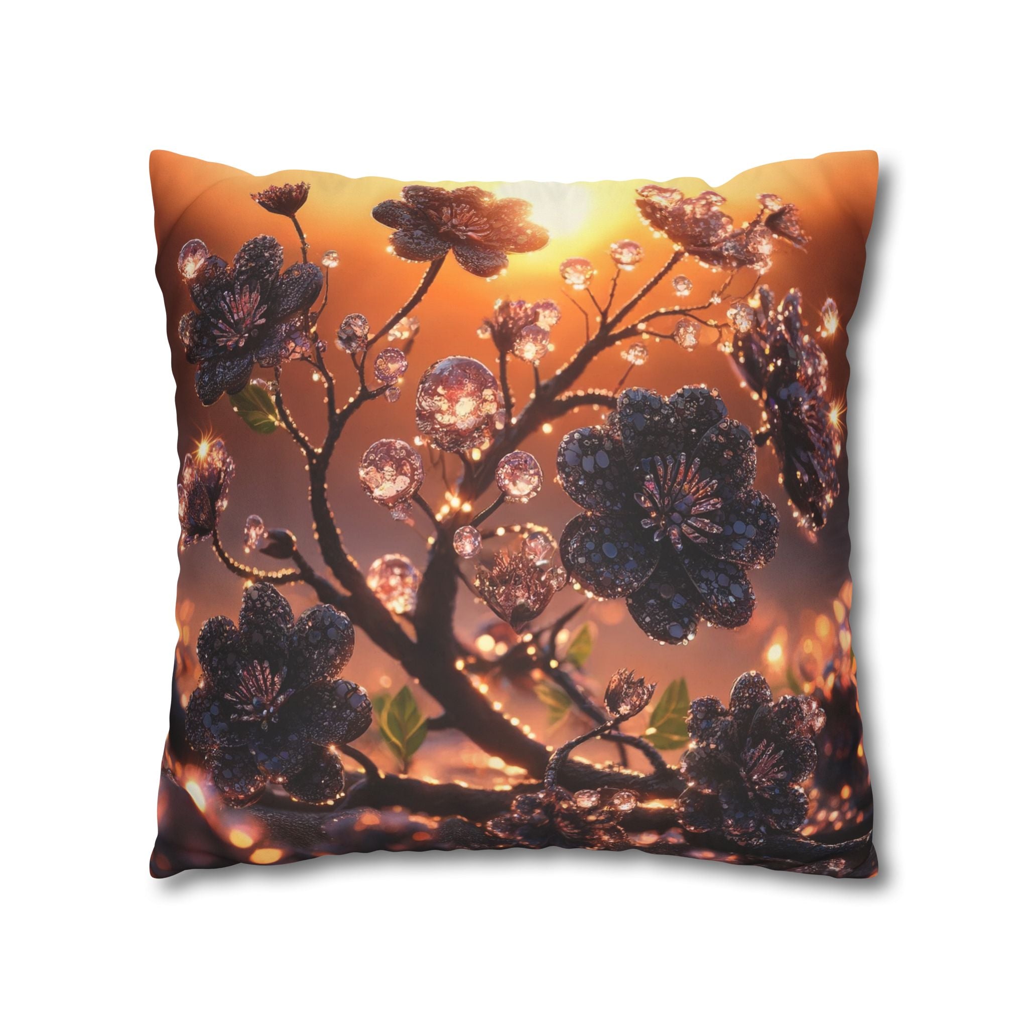 Black diamond flowers (in sunset) - Suede Square Pillowcase