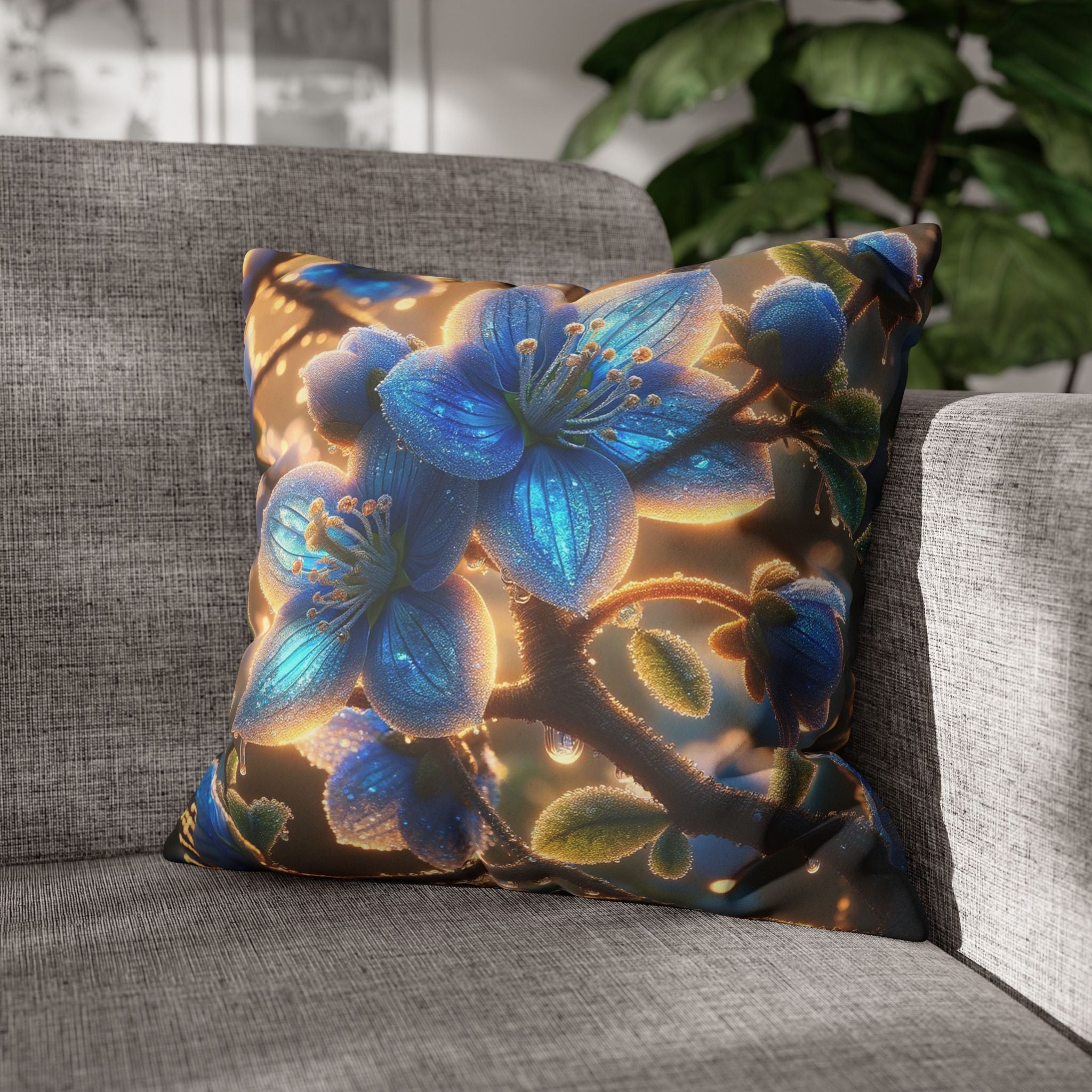 Large blue flowers  - Suede Square Pillowcase