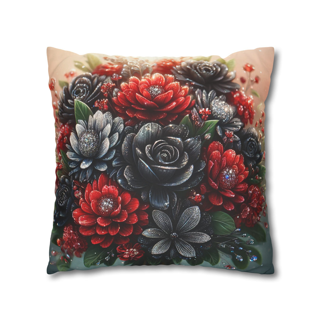 Bouquet with Black and Red flowers - Suede Square Pillowcase