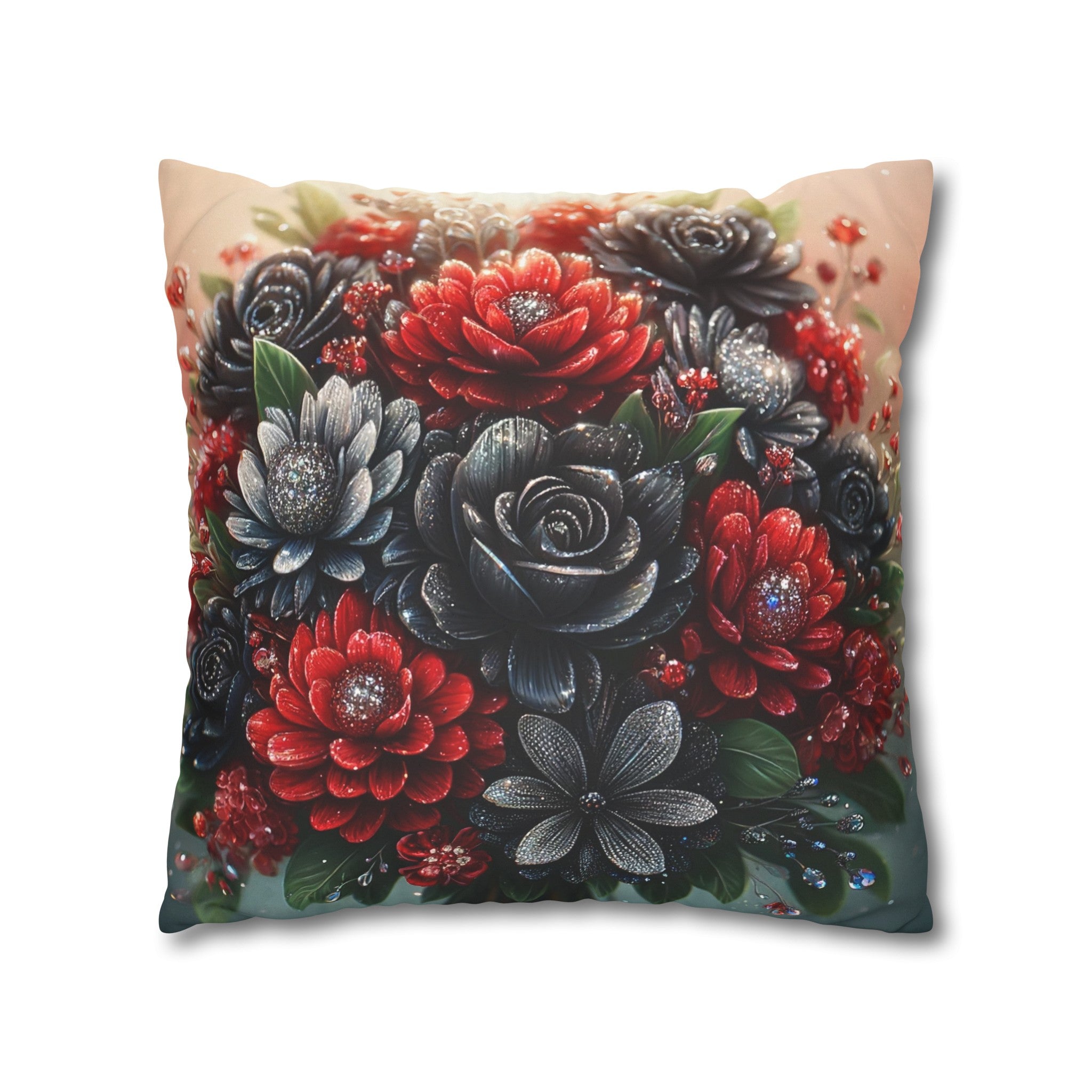 Bouquet with Black and Red flowers - Suede Square Pillowcase