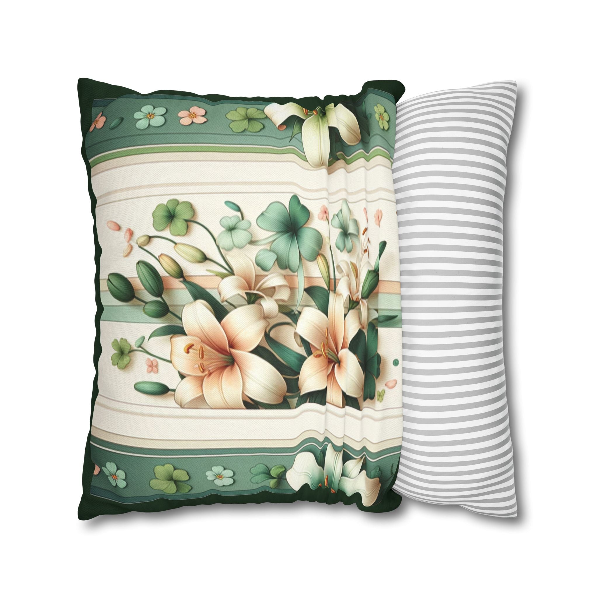 Green & peach coloured lilies - Polyester Square Pillowcase