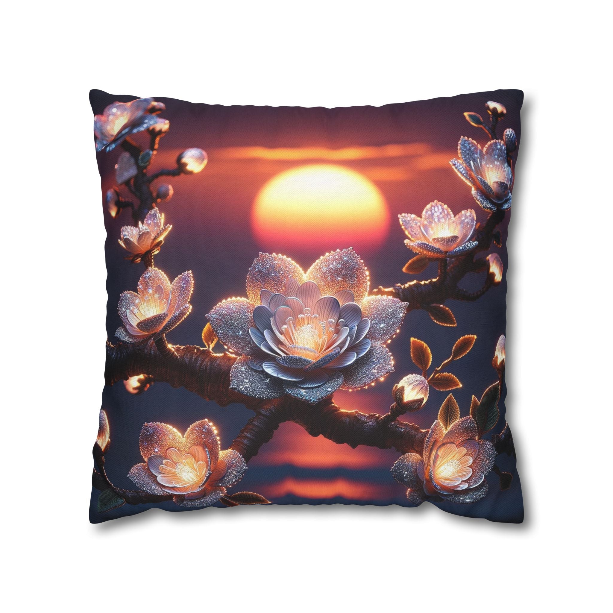 White flowers in the night - Polyester Square Pillowcase
