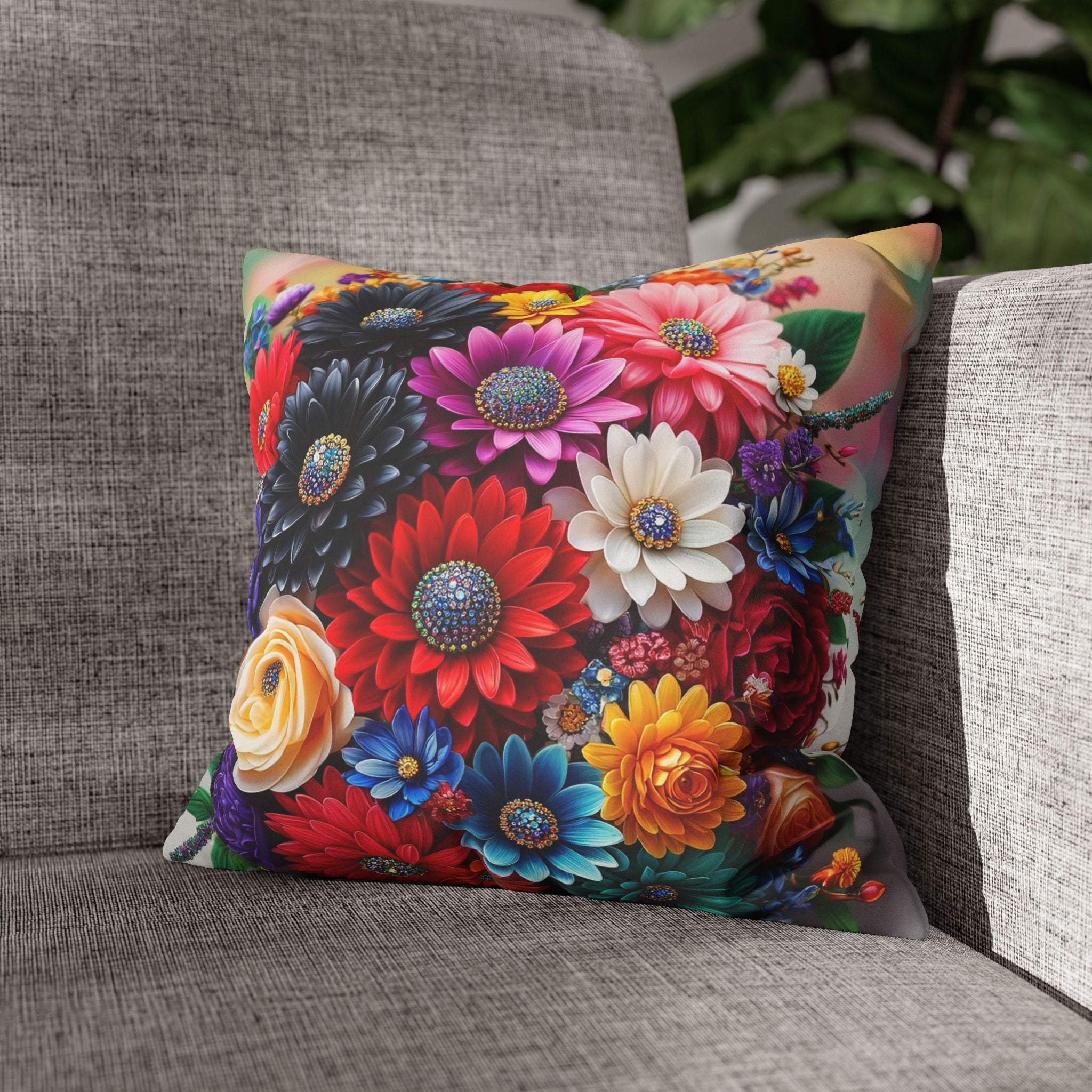 Colourful Bouquet of bright coloured flowers - Suede Square Pillowcase