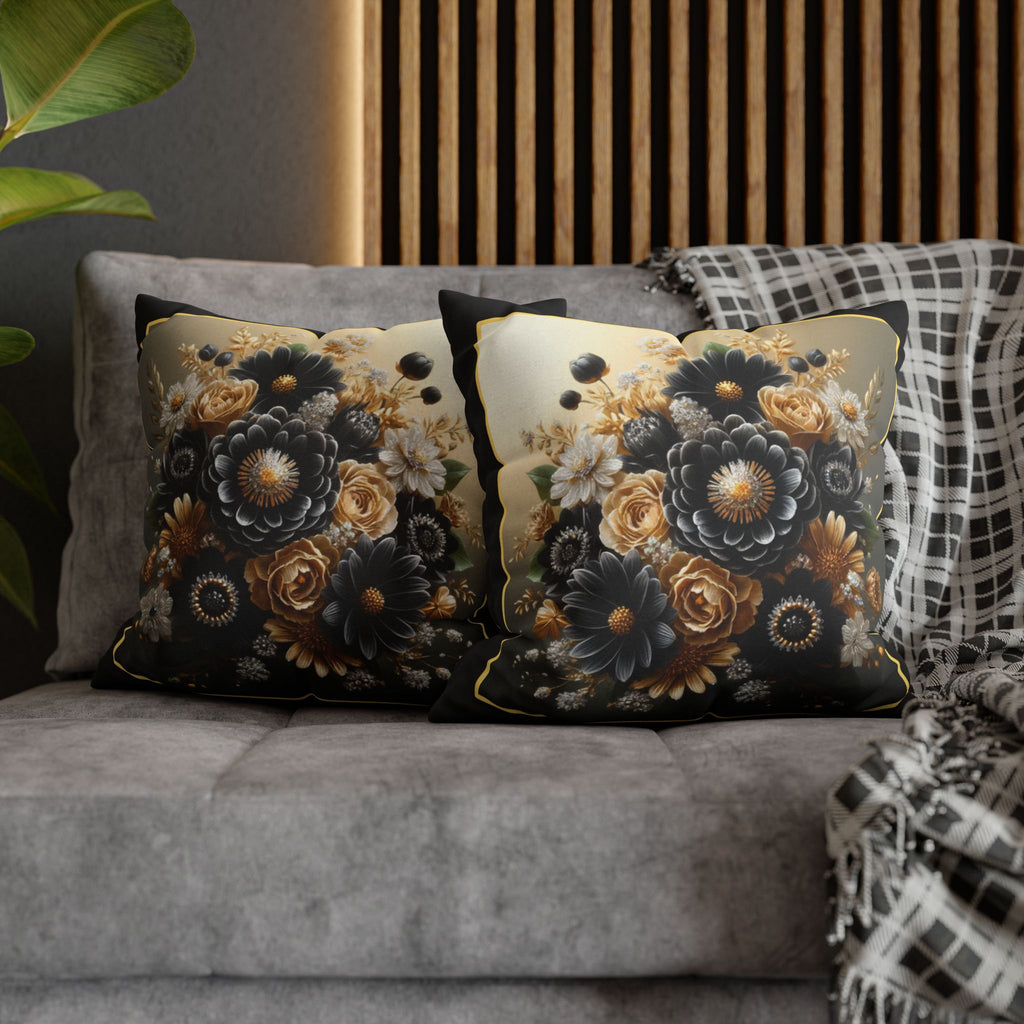 Black and Golden Bouquet (1) - Polyester Square Pillowcase