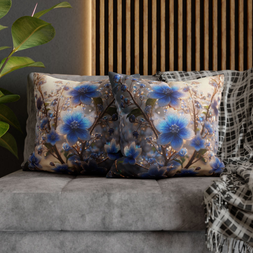 Blue, diamond flowers (4) - Polyester Square Pillowcase