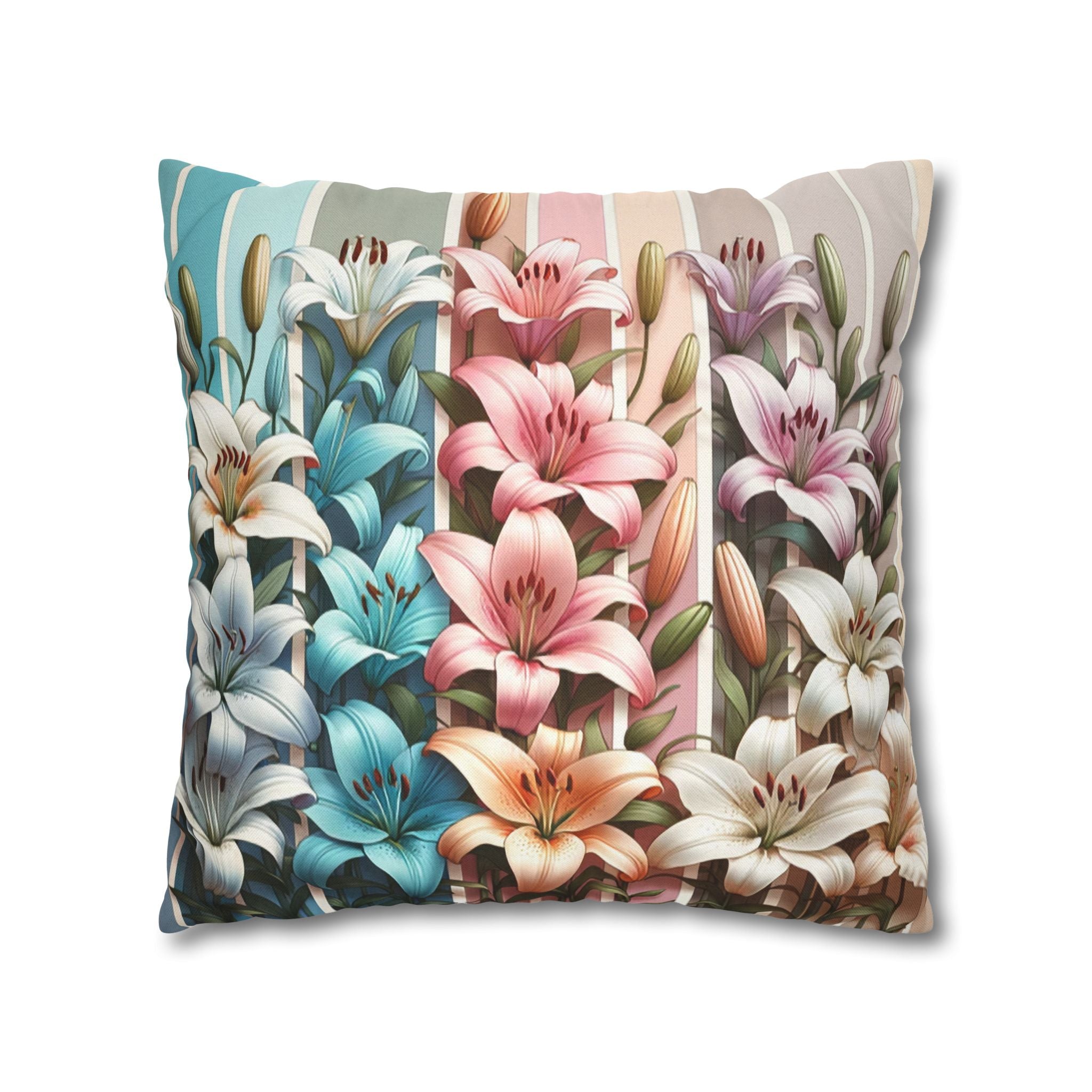Colourful Lilies in line - Polyester Square Pillowcase