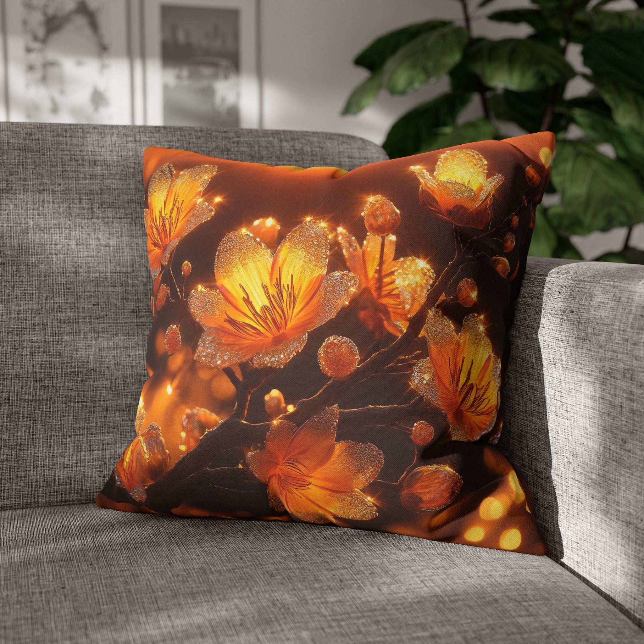 Yellow flowers in sunset - Polyester Square Pillowcase