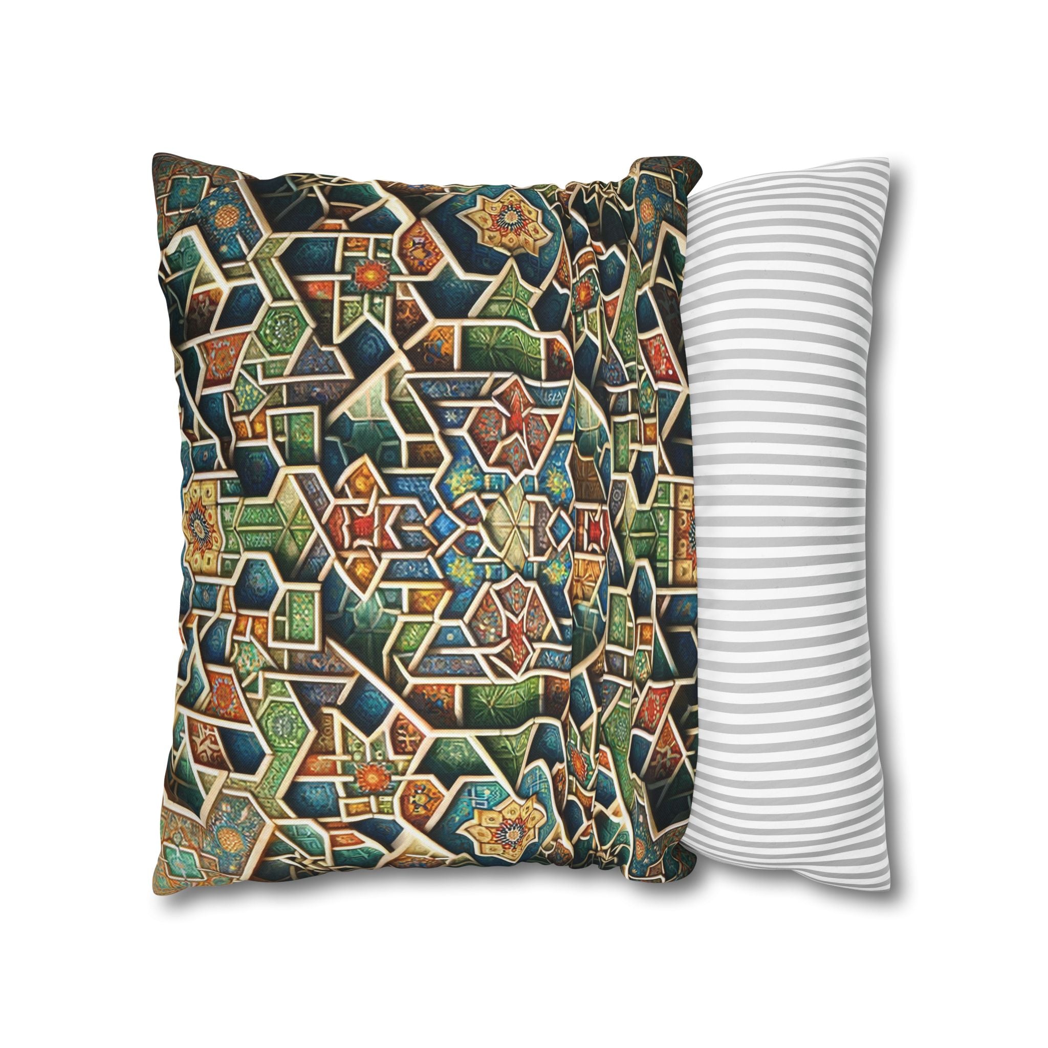 Persian art, orange-green - Polyester Square Pillowcase