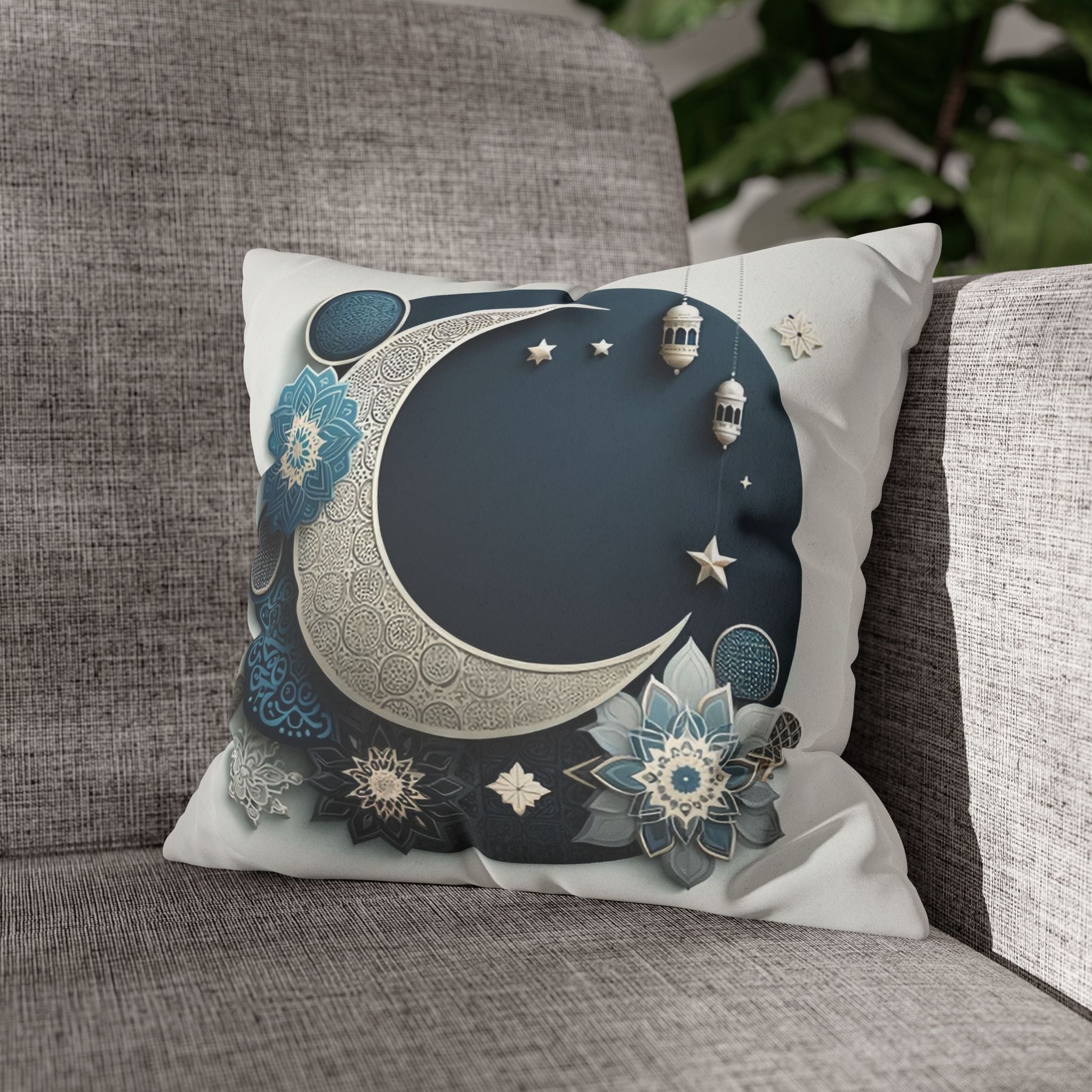 Islamic Art (large silver moon) - Suede Square Pillowcase