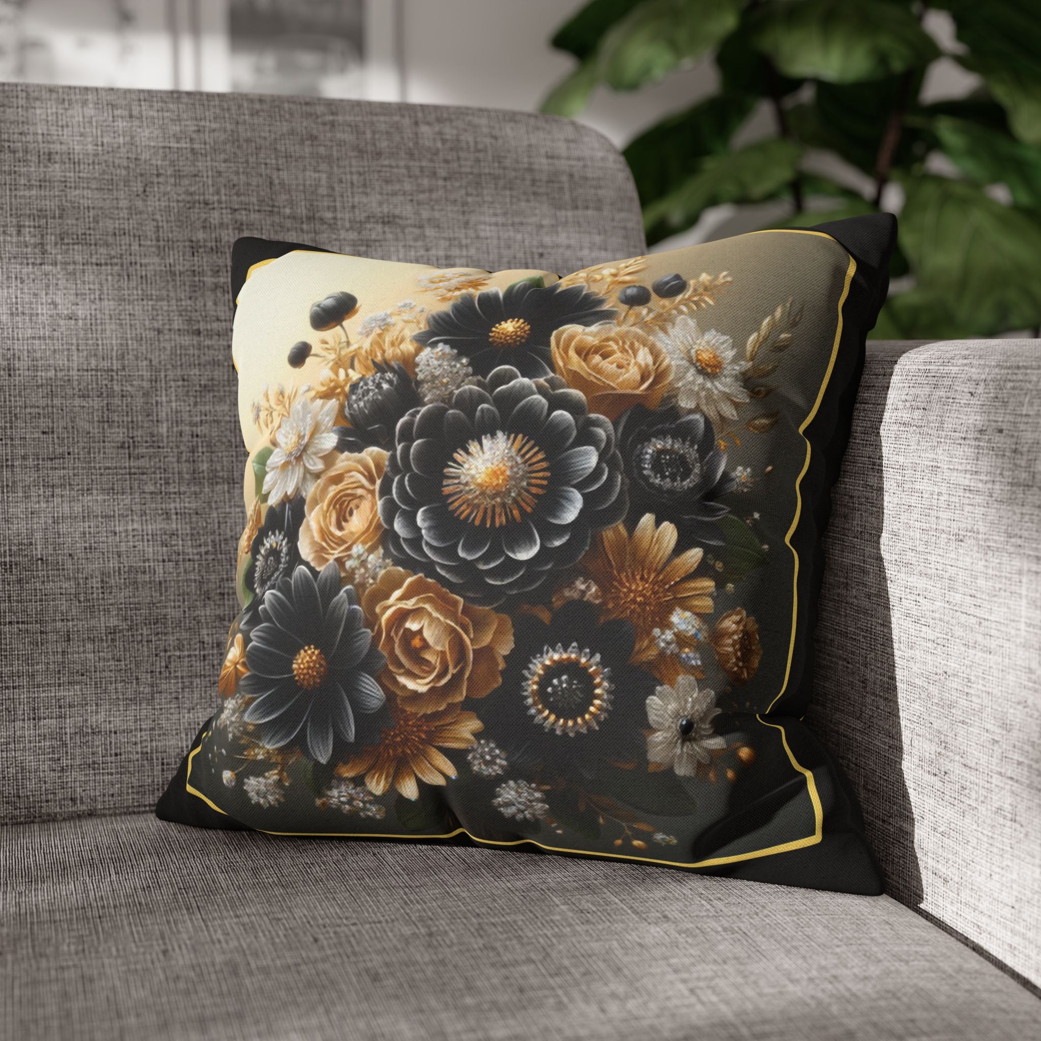 Black and Golden Bouquet (1) - Polyester Square Pillowcase