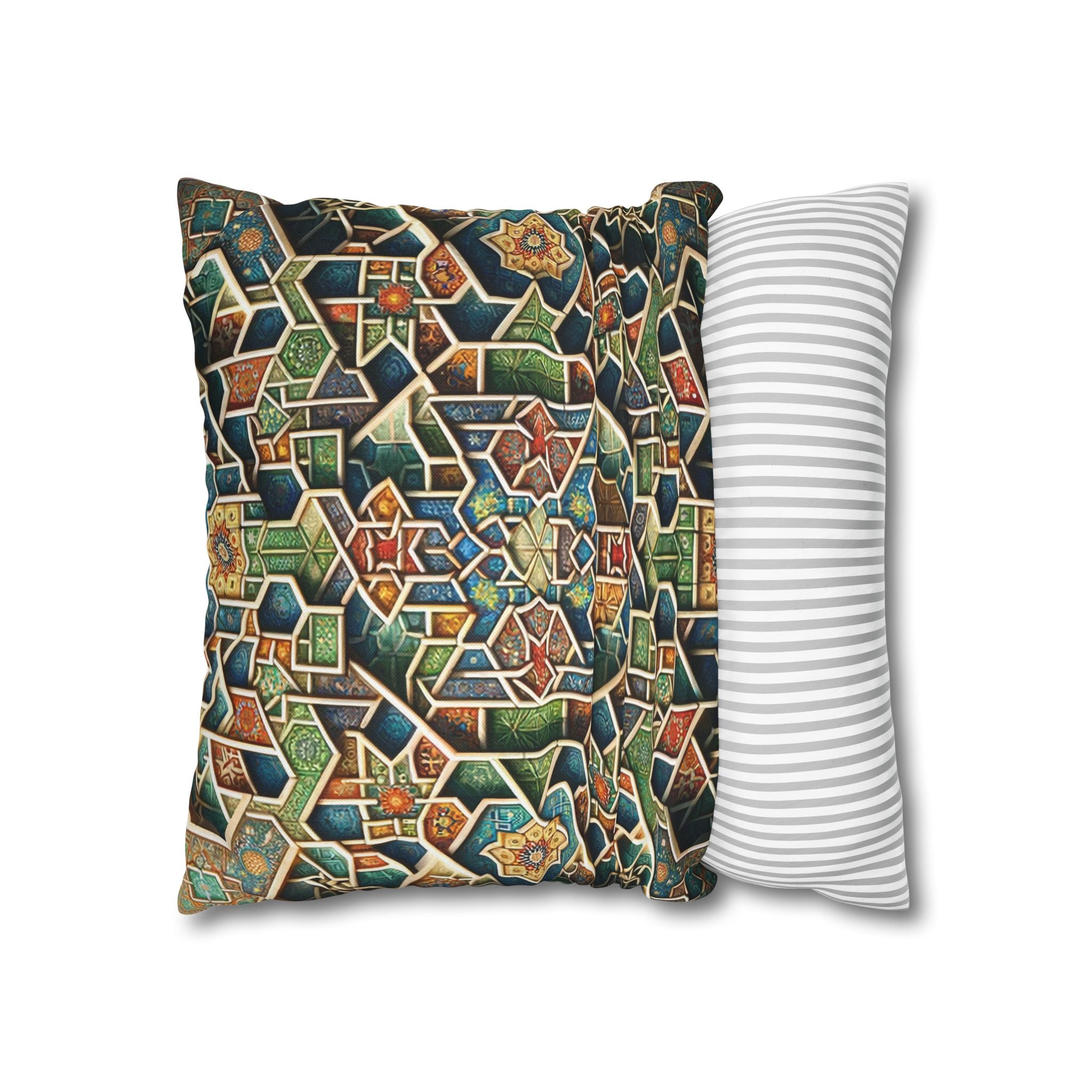 Persian art, orange-green - Polyester Square Pillowcase