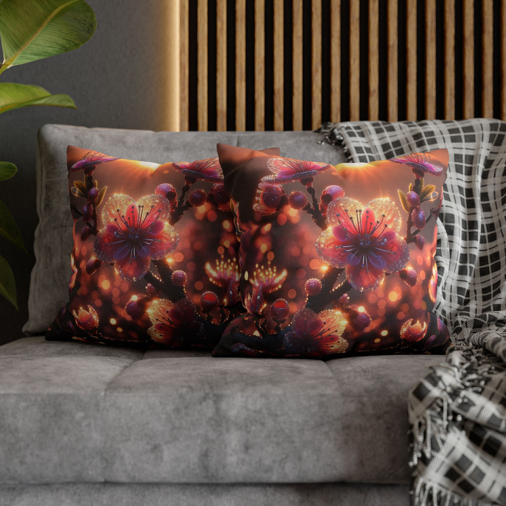 Pink flowers in sunset - Polyester Square Pillowcase