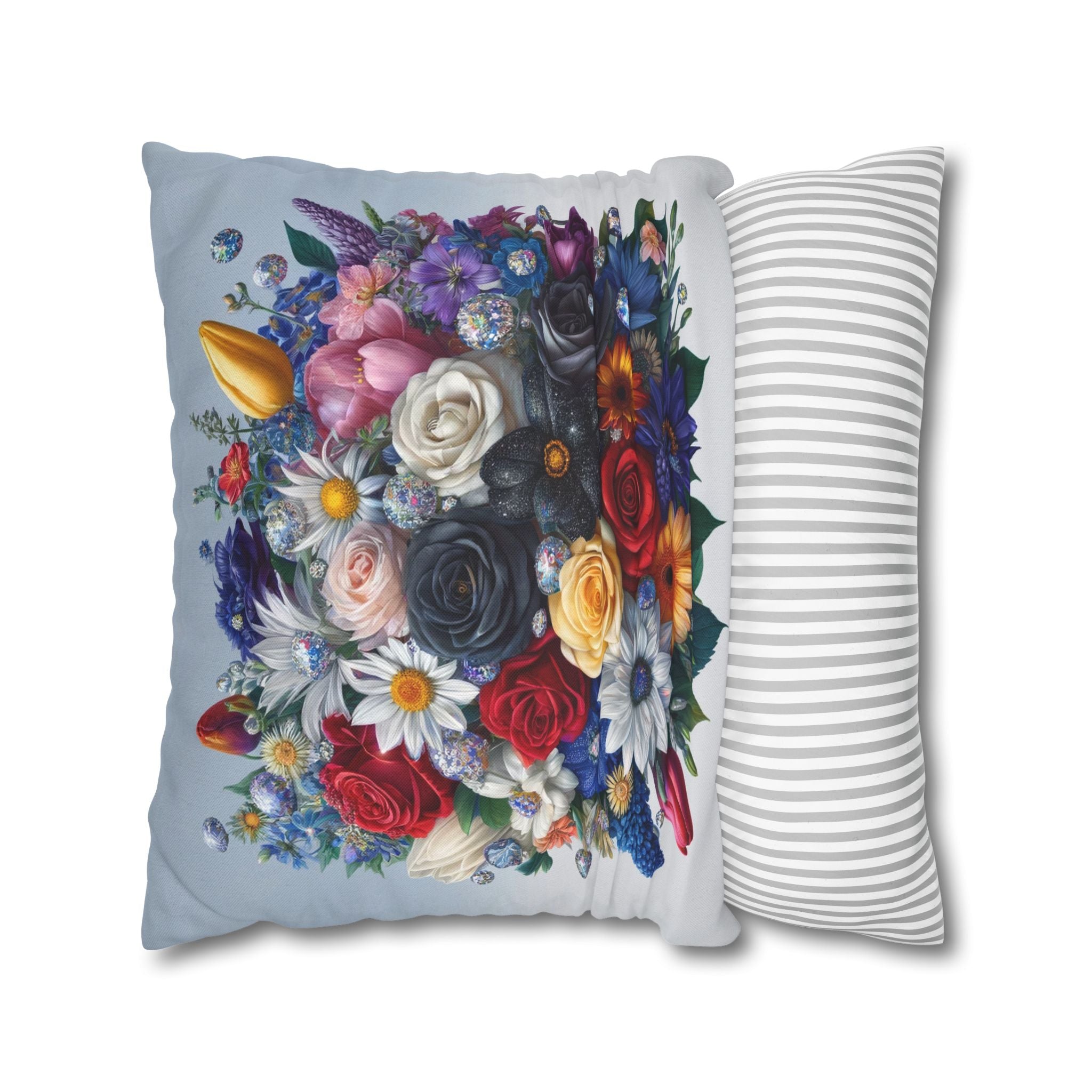 Colourful Bouquet (light-blue background) - Polyester Square Pillowcase