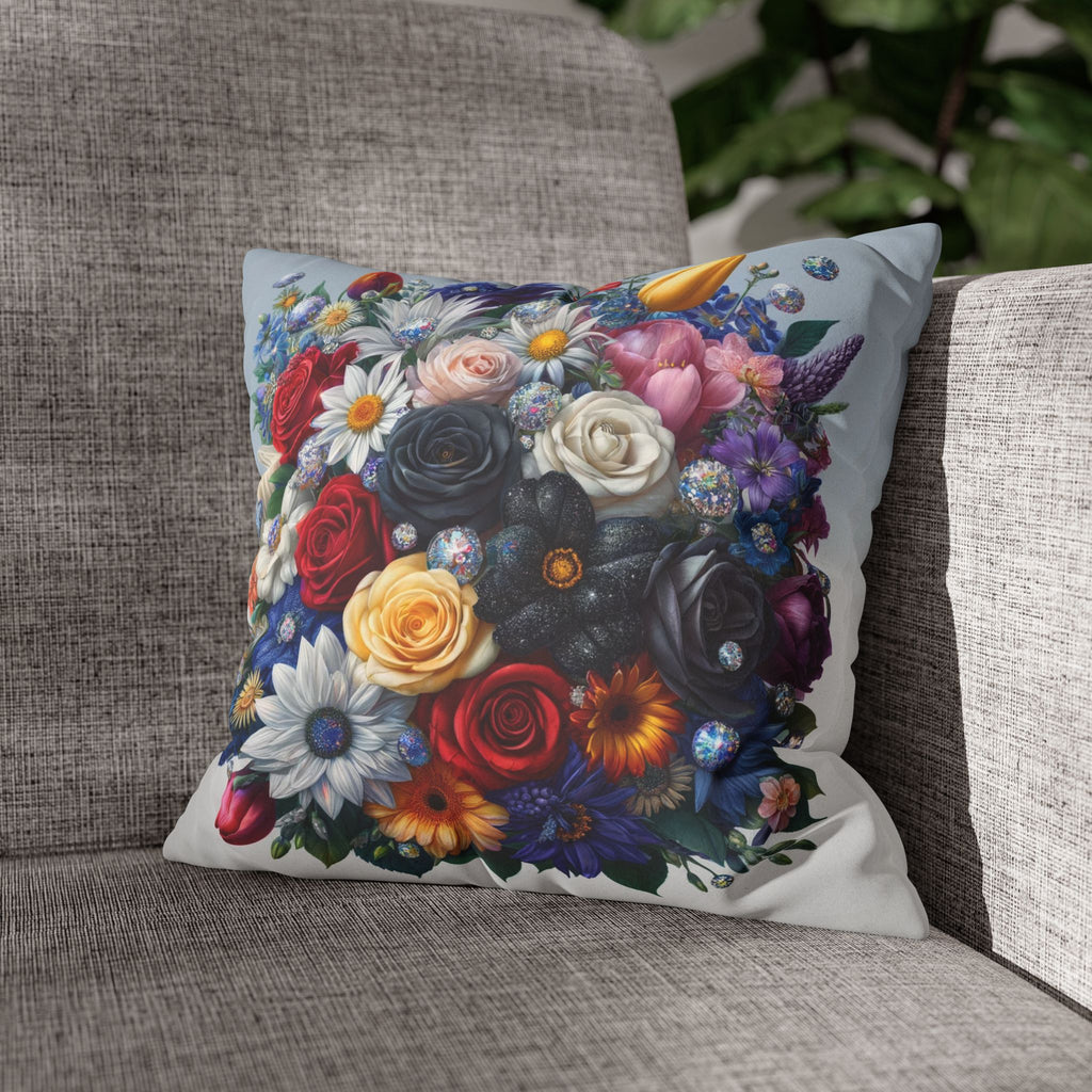 Colourful Bouquet (blue background) - Suede Square Pillowcase
