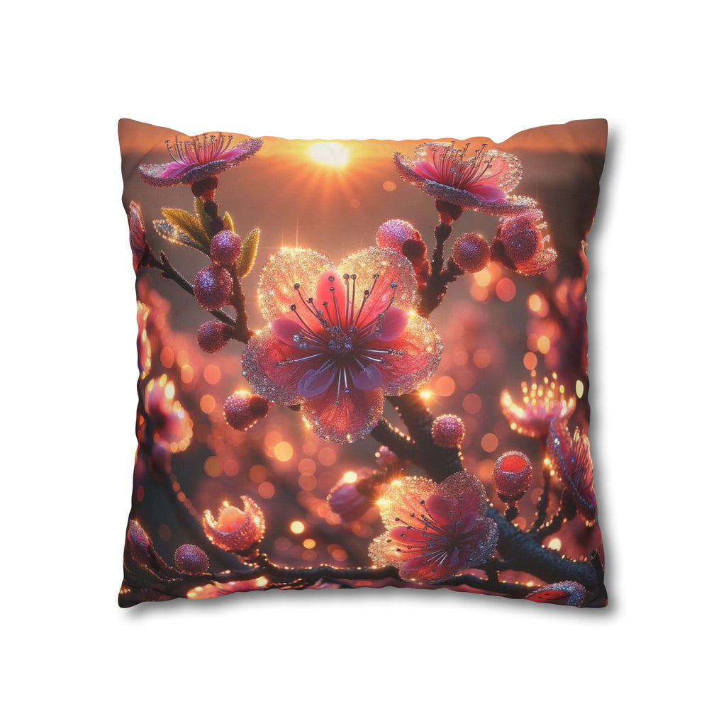 Pink diamond flowers (in sunset) - Suede Square Pillowcase