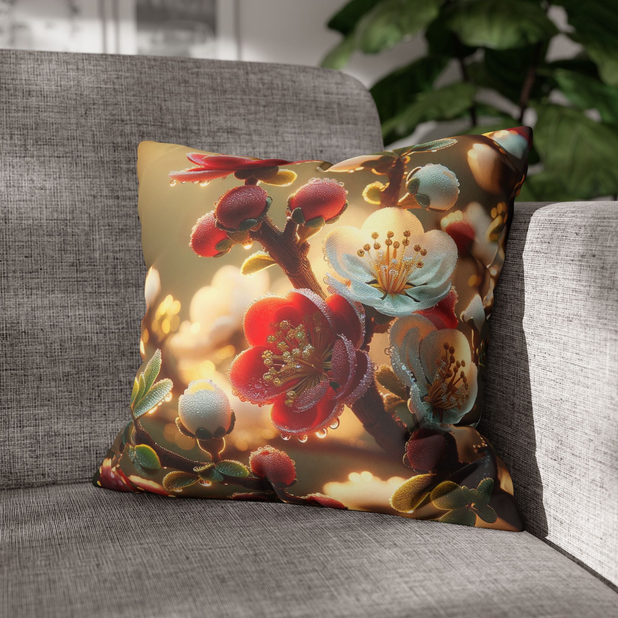 Red and white flowers - Suede Square Pillowcase