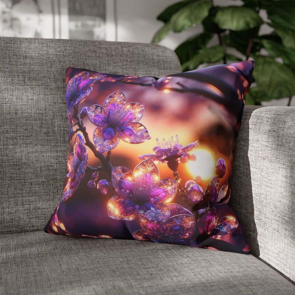 Purple diamond flowers (in sunset) - Polyester Square Pillowcase