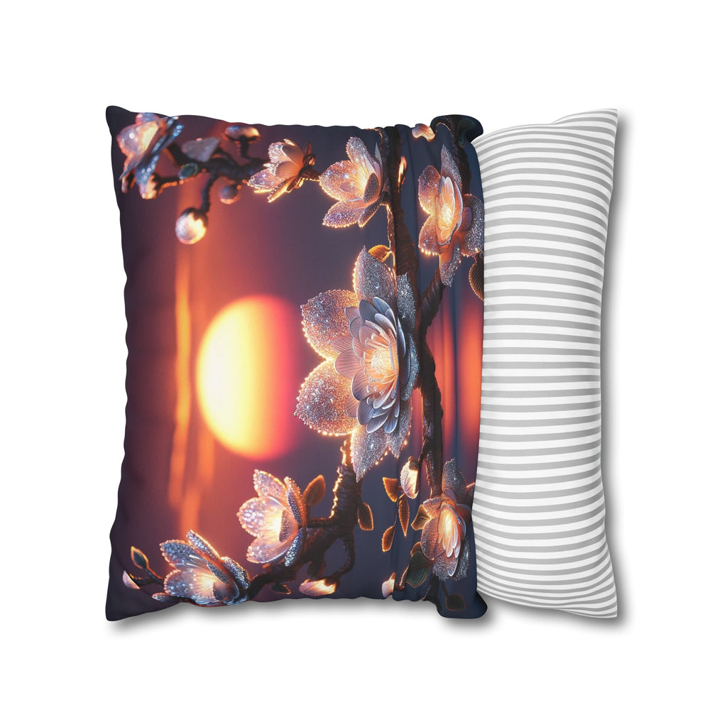 White, diamond flowers in the night - Suede Square Pillowcase