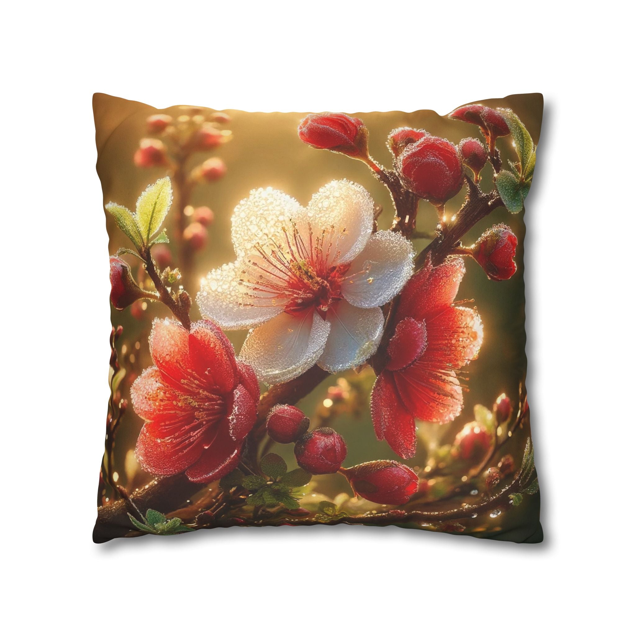 Bright red and white flowers - Suede Square Pillowcase