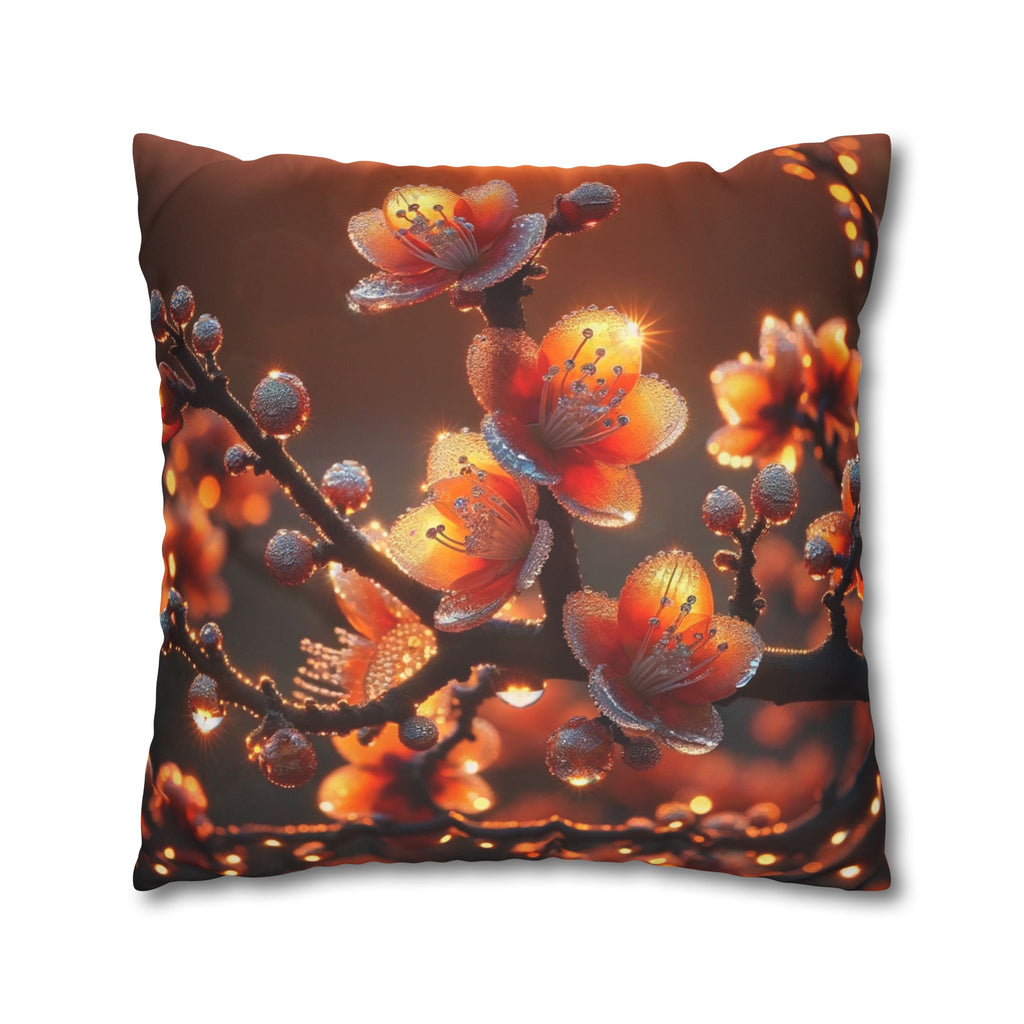 Orange-red flowers - Suede Square Pillowcase