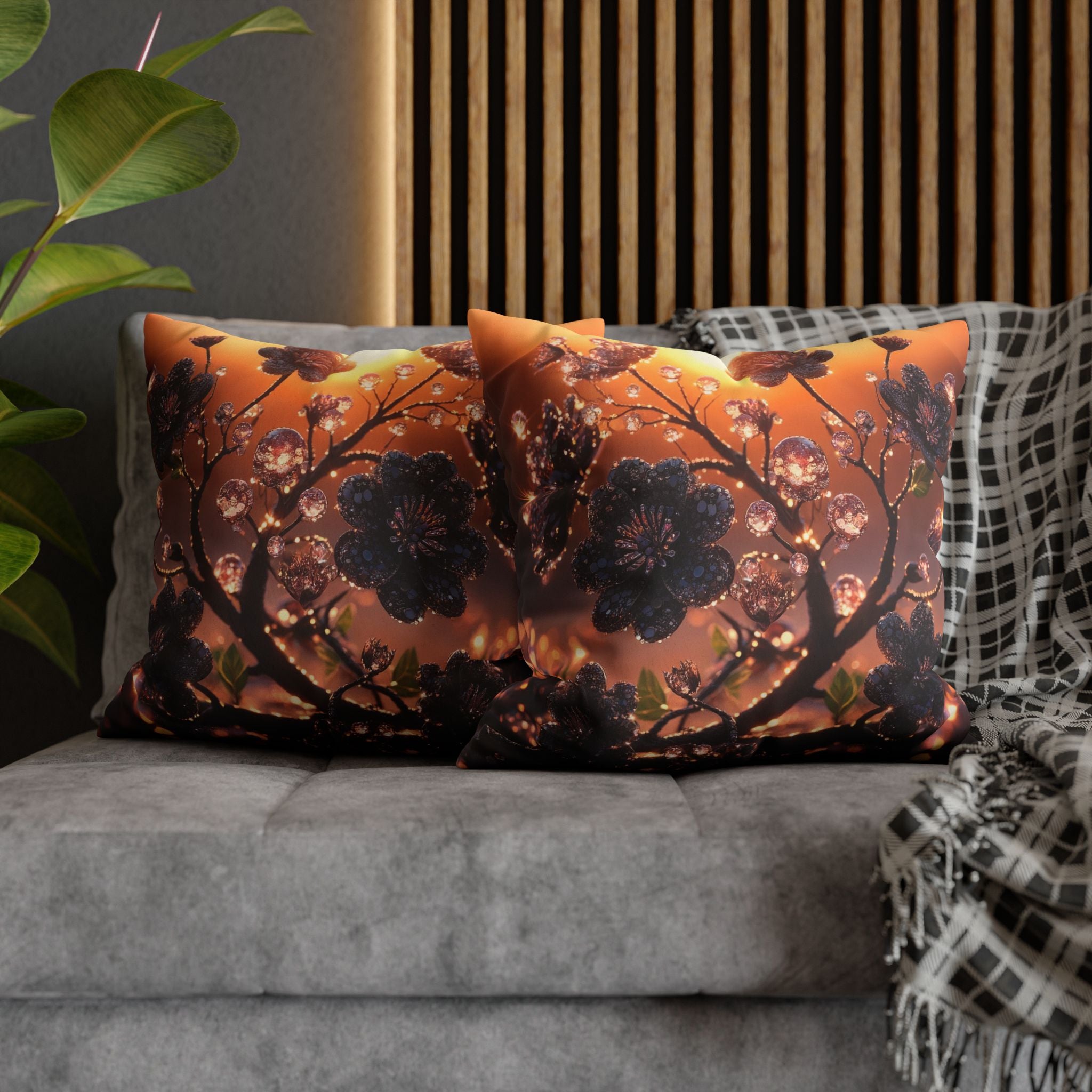 Black diamond flowers (in sunset) - Suede Square Pillowcase