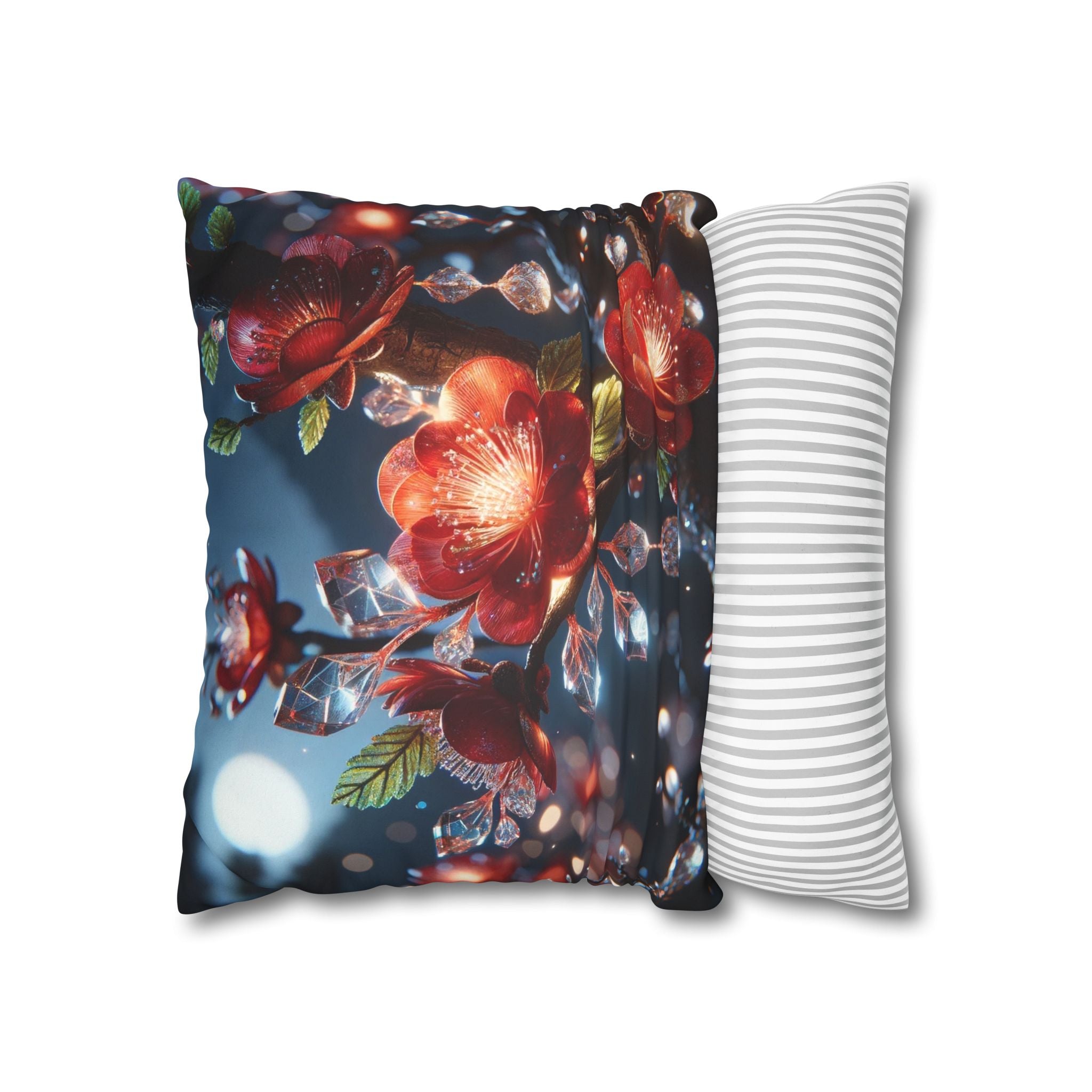 Red diamond flowers (in moonlight) - Suede Square Pillowcase