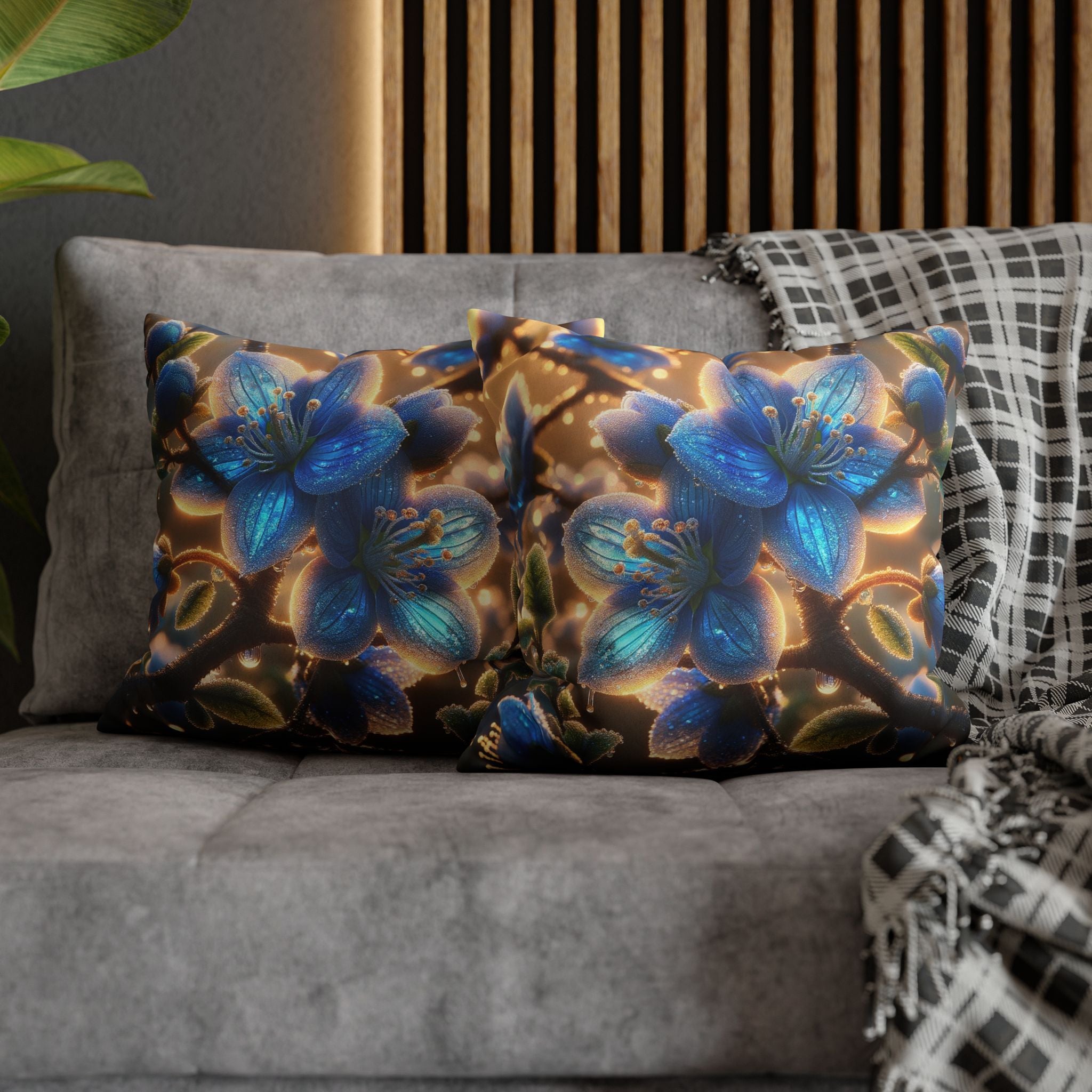 Large blue flowers  - Suede Square Pillowcase