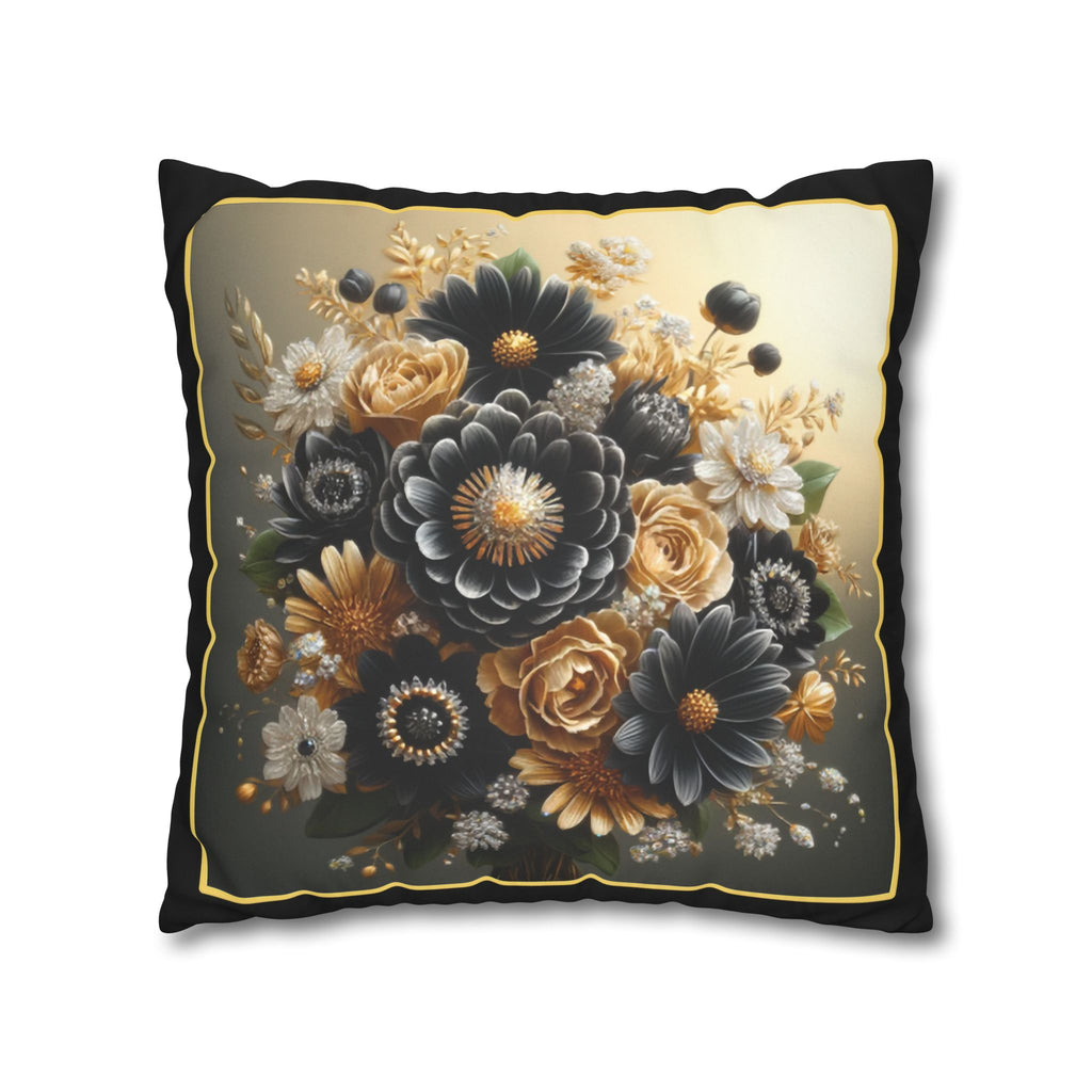 Black & gold (with golden outline) - Suede Square Pillowcase