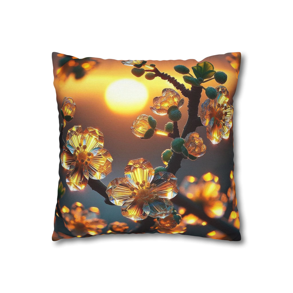 Yellow flowers in sunset - Polyester Square Pillowcase