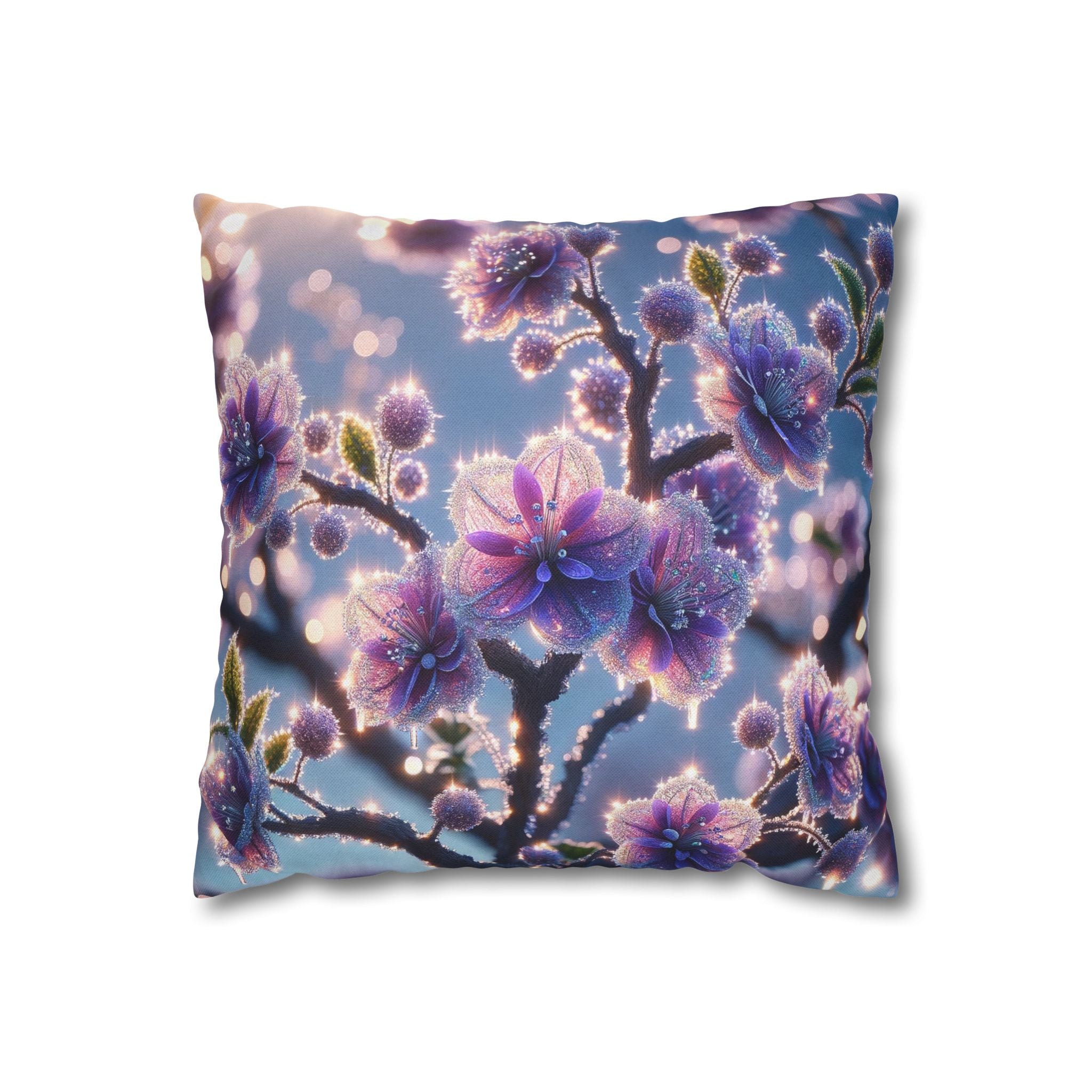 Lavender coloured flowers with sky blue background -  Polyester Square Pillowcase