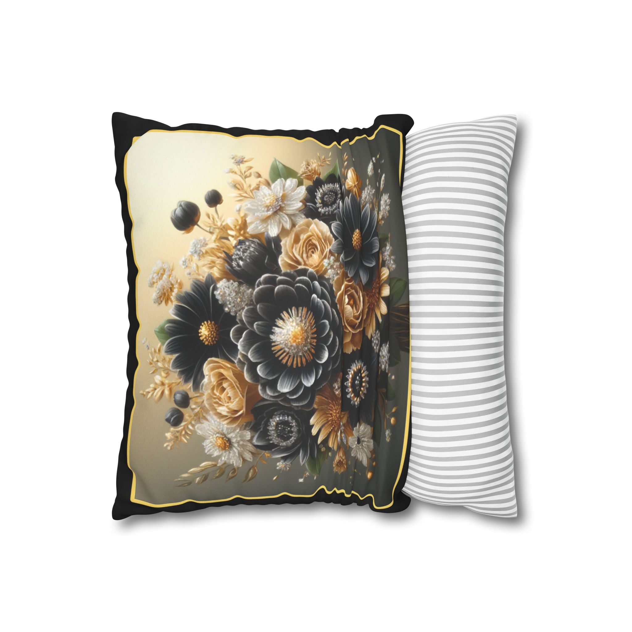 Black & gold (with golden outline) - Suede Square Pillowcase