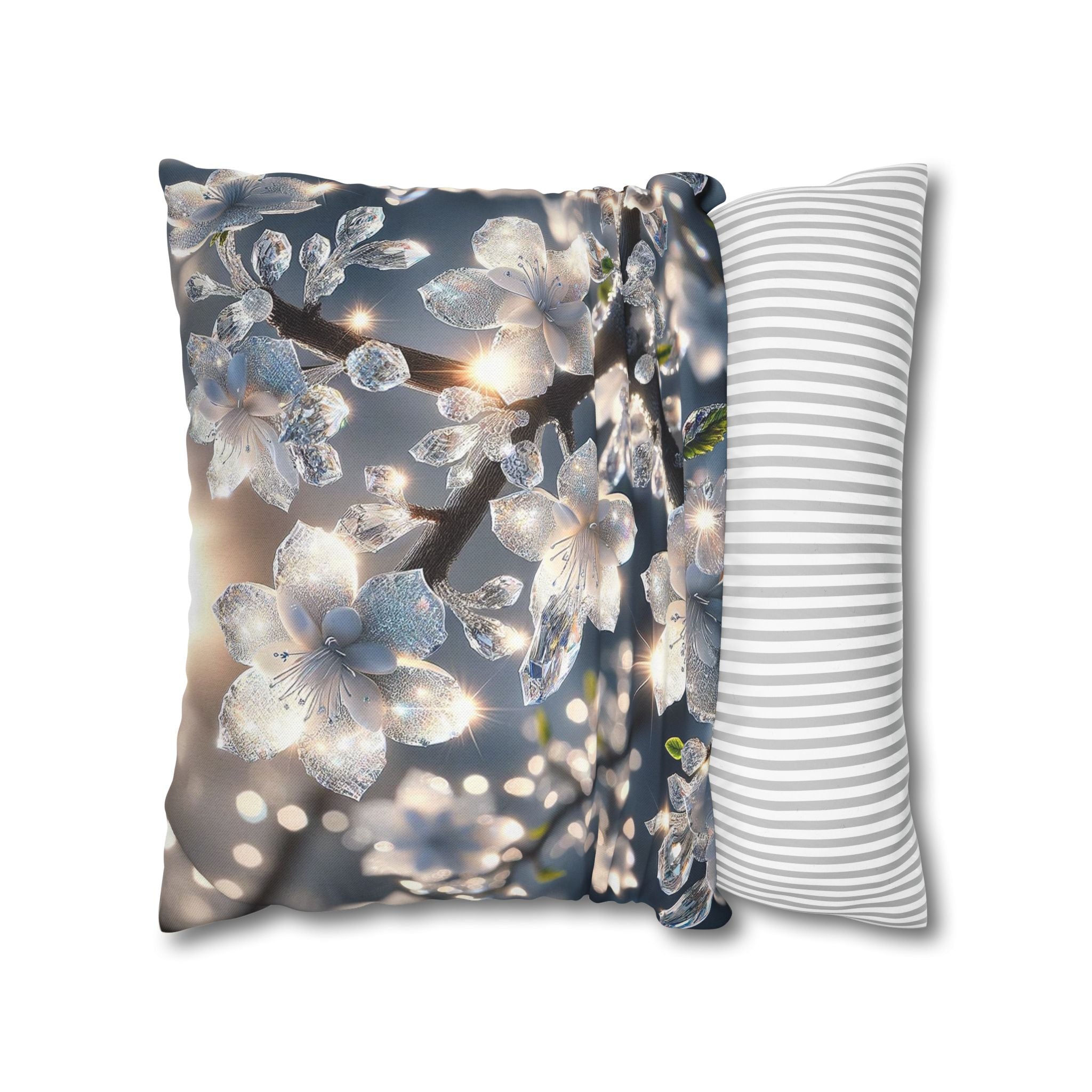 Silver-coloured flowers on grey background - Polyester Square Pillowcase