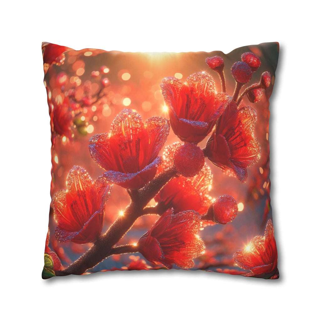 Red diamond flowers (in sunset) - Suede Square Pillowcase