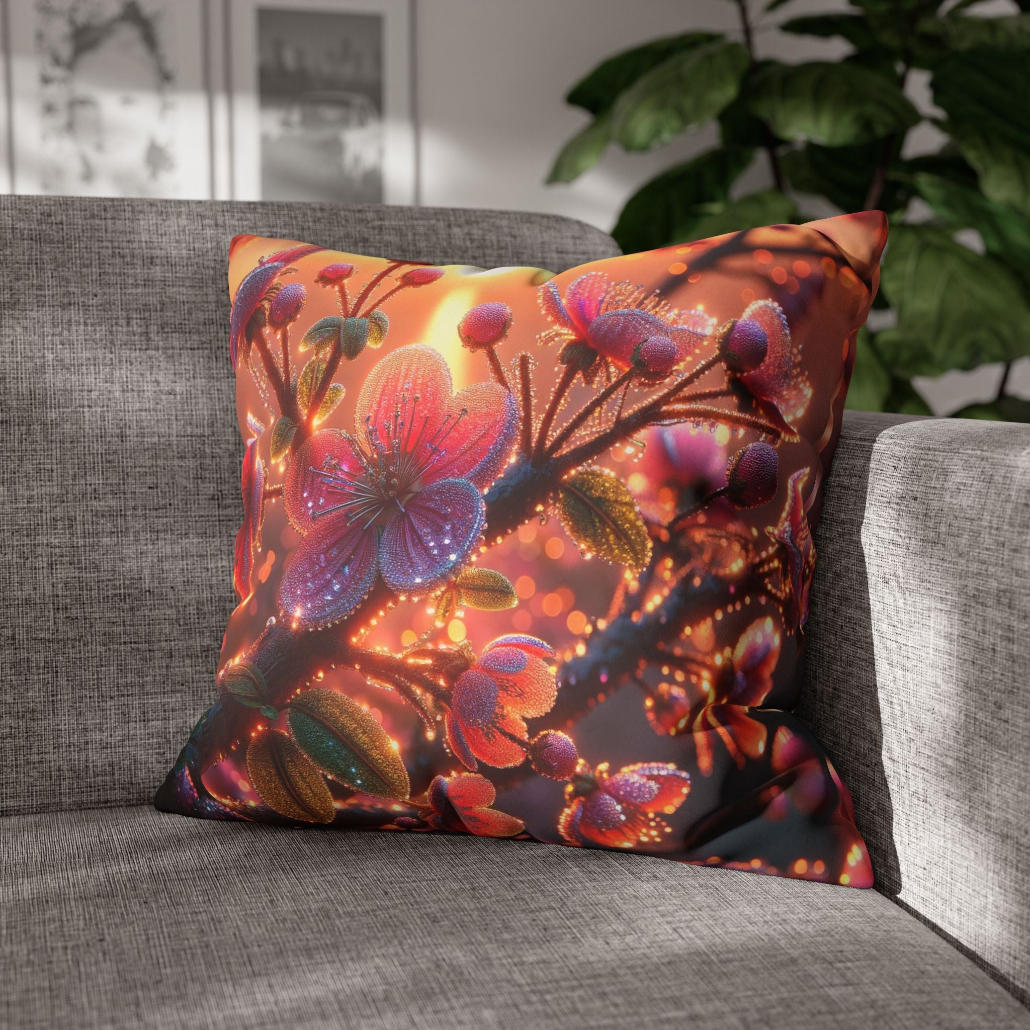 Pink diamond flowers - Suede Square Pillowcase