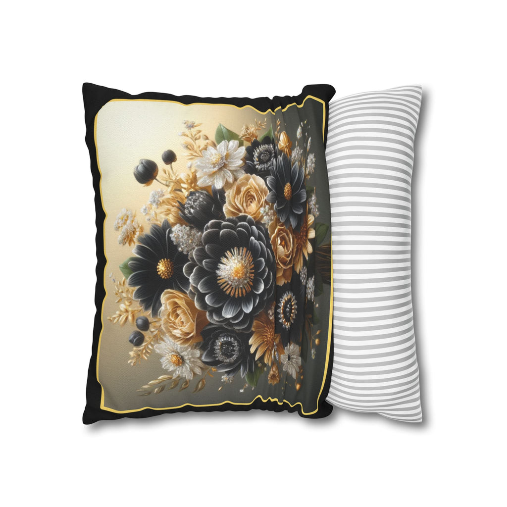 Black and Golden Bouquet (1) - Polyester Square Pillowcase