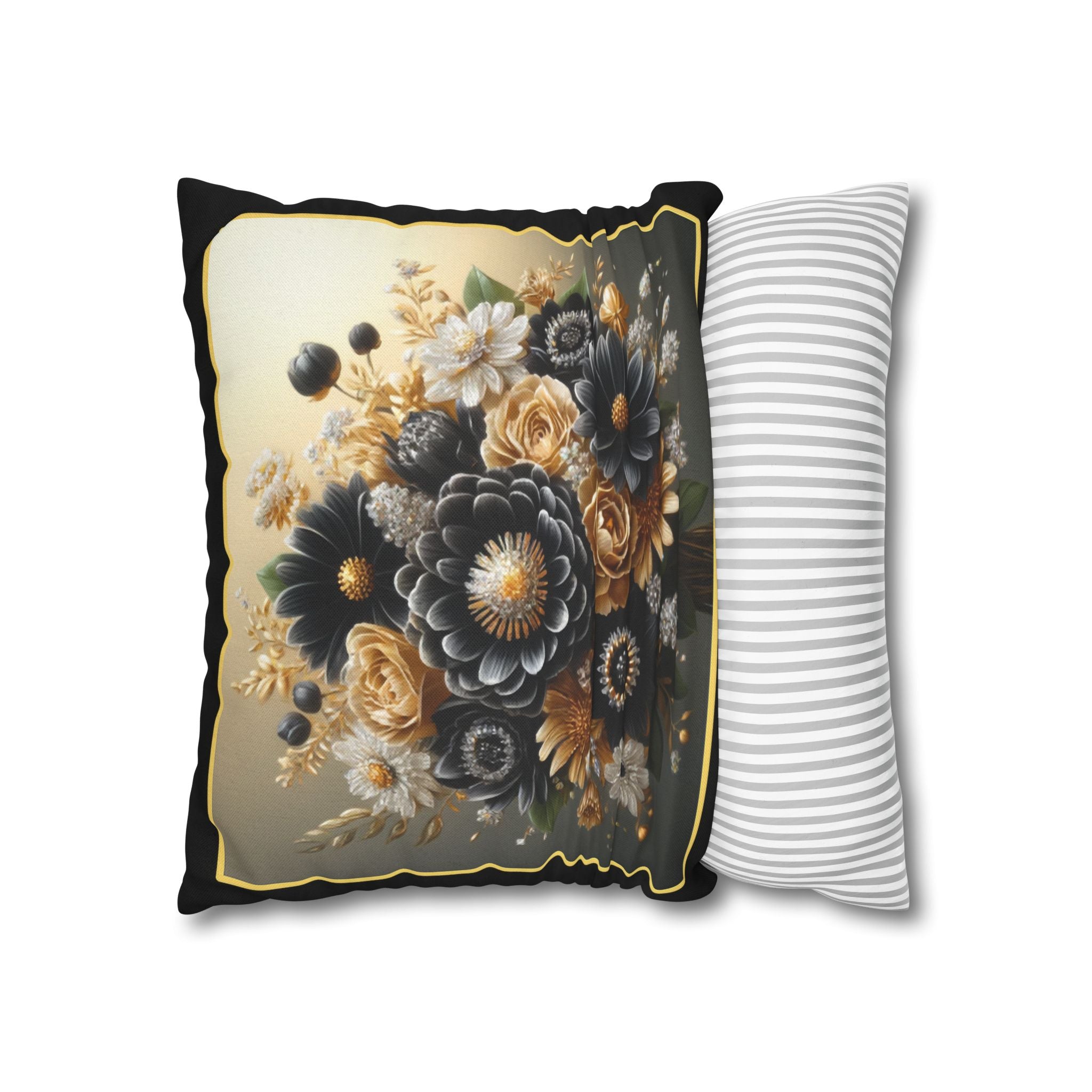 Black and Golden Bouquet (1) - Polyester Square Pillowcase