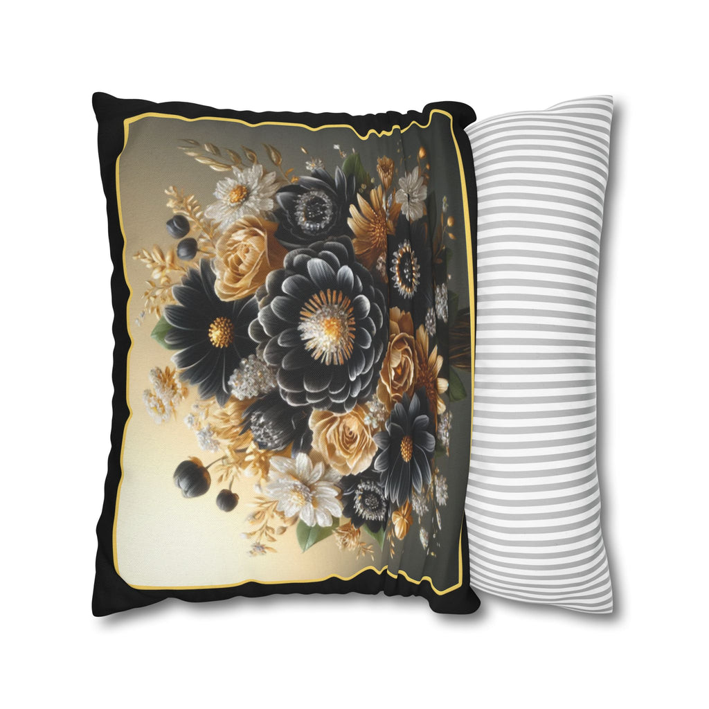 Black and Golden Bouquet (1) - Polyester Square Pillowcase