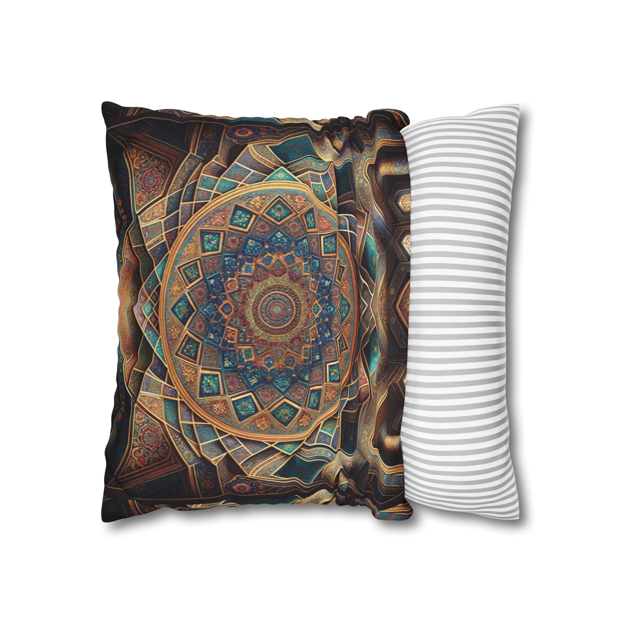 Persian art, brown-blue - Polyester Square Pillowcase