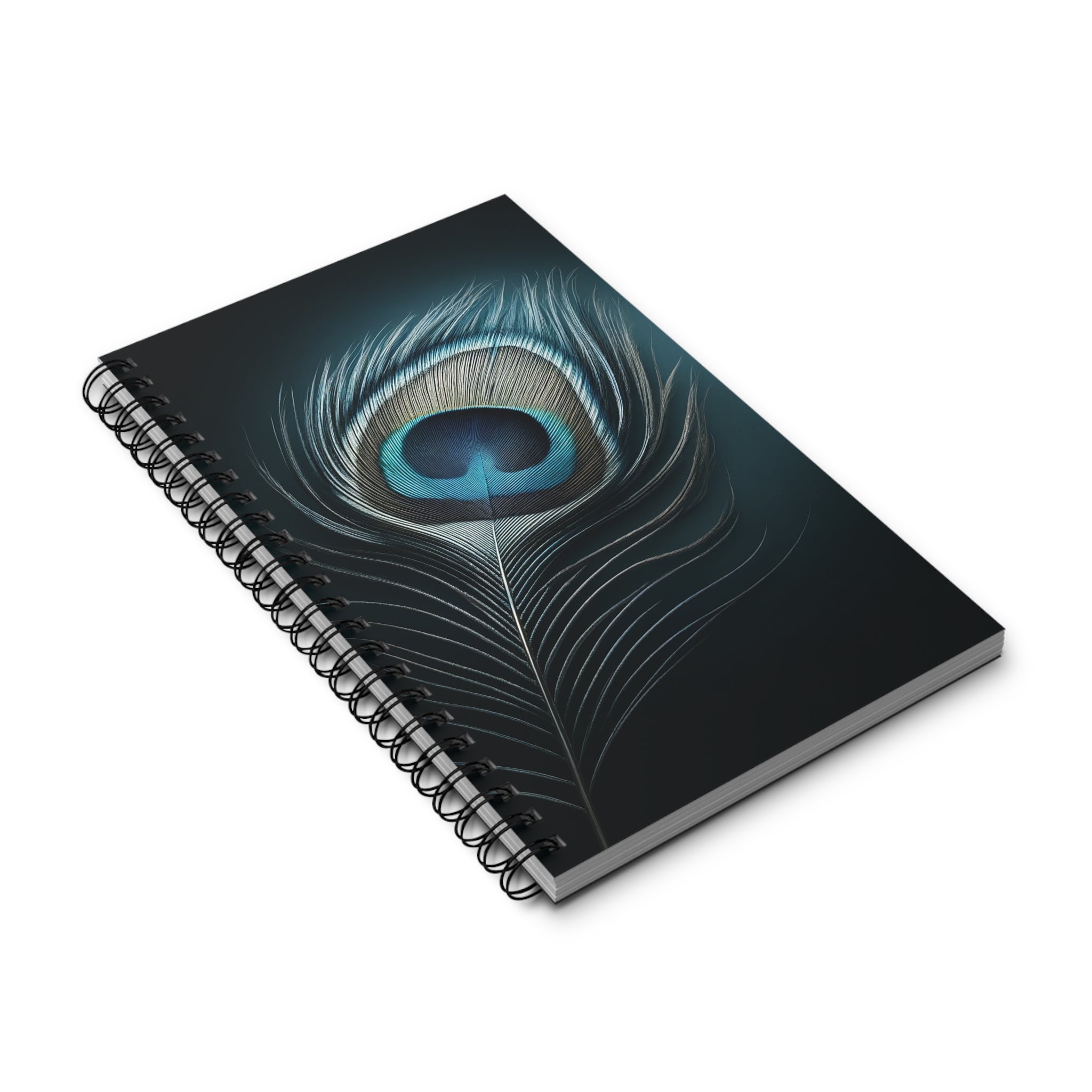 Fantasy Peacock Feather in Silver-blue - Spiral Journal
