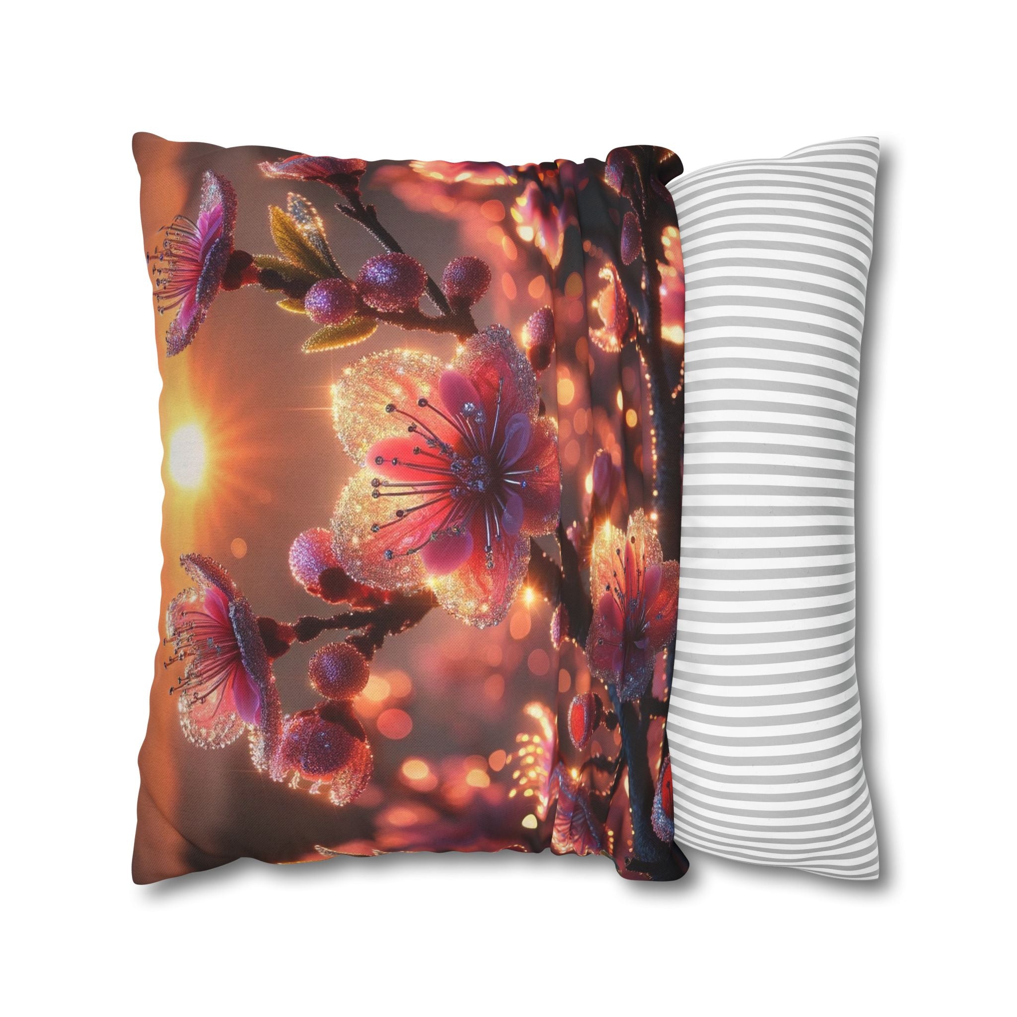 Pink flowers in sunset - Polyester Square Pillowcase