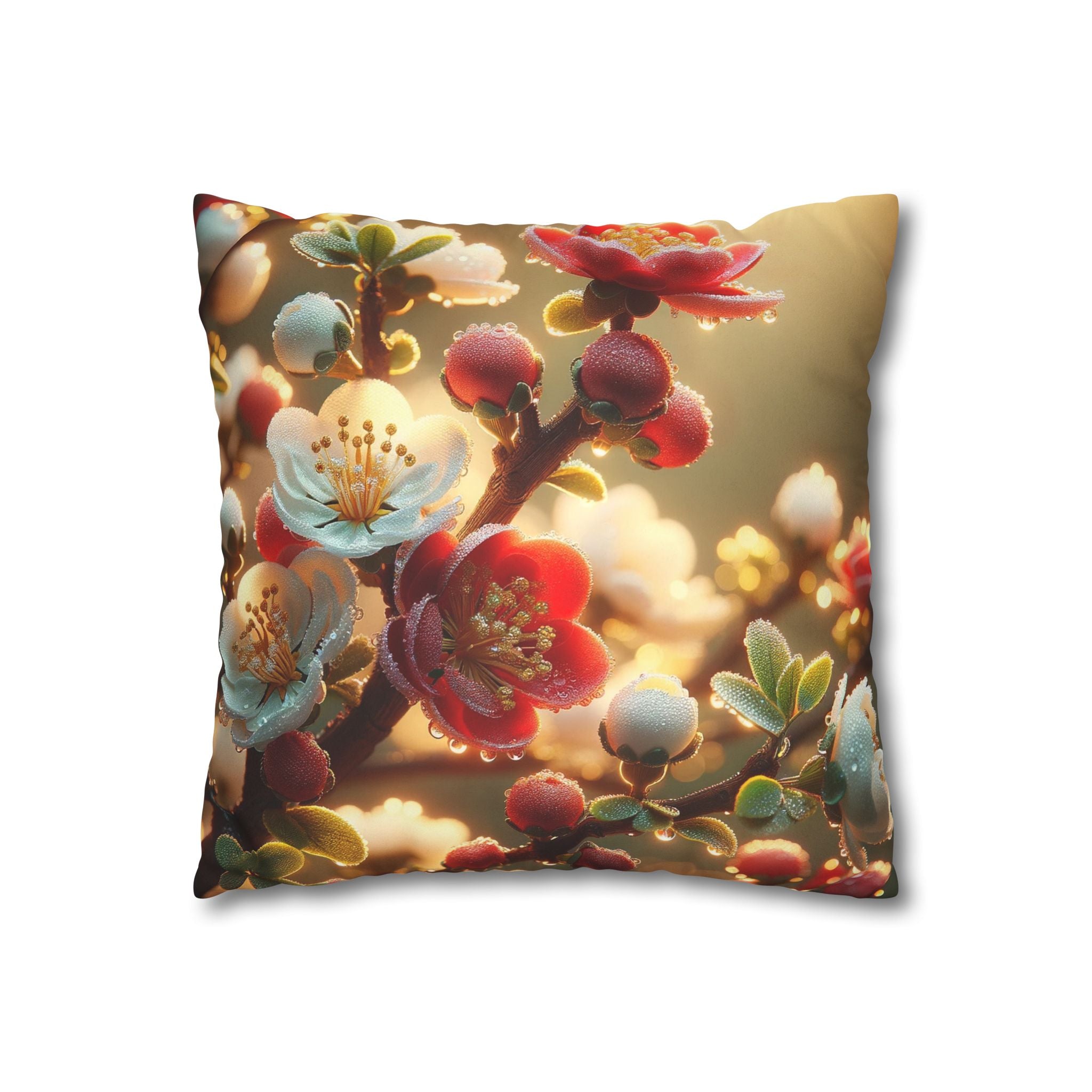 Red and white flowers - Suede Square Pillowcase