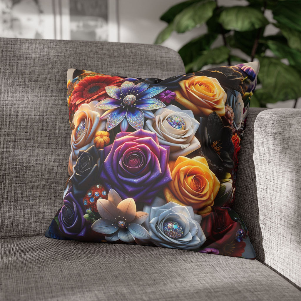 Colourful Bouquet of big flowers- Suede Square Pillowcase