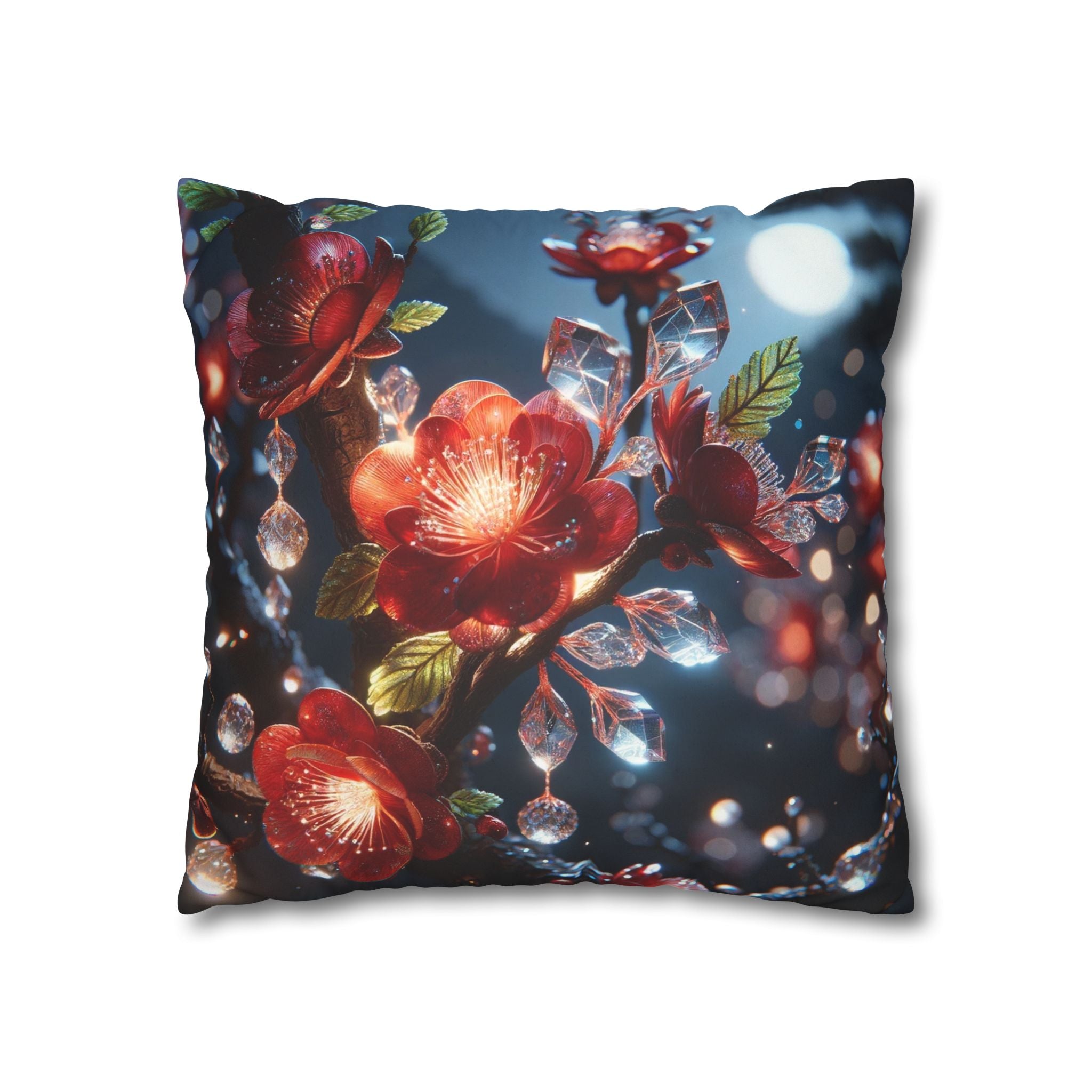 Red diamond flowers (in moonlight) - Suede Square Pillowcase