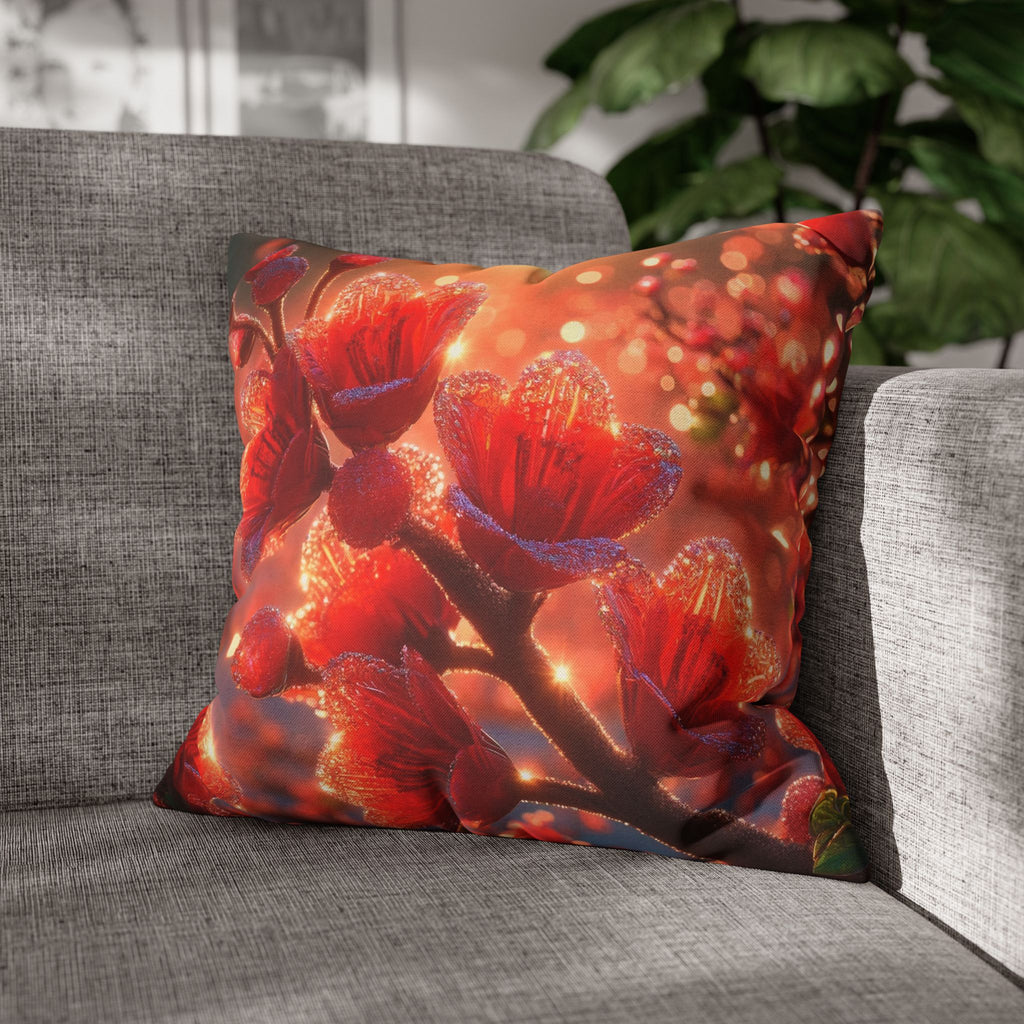 Red-diamond flowers (on red background) -  Polyester Square Pillowcase