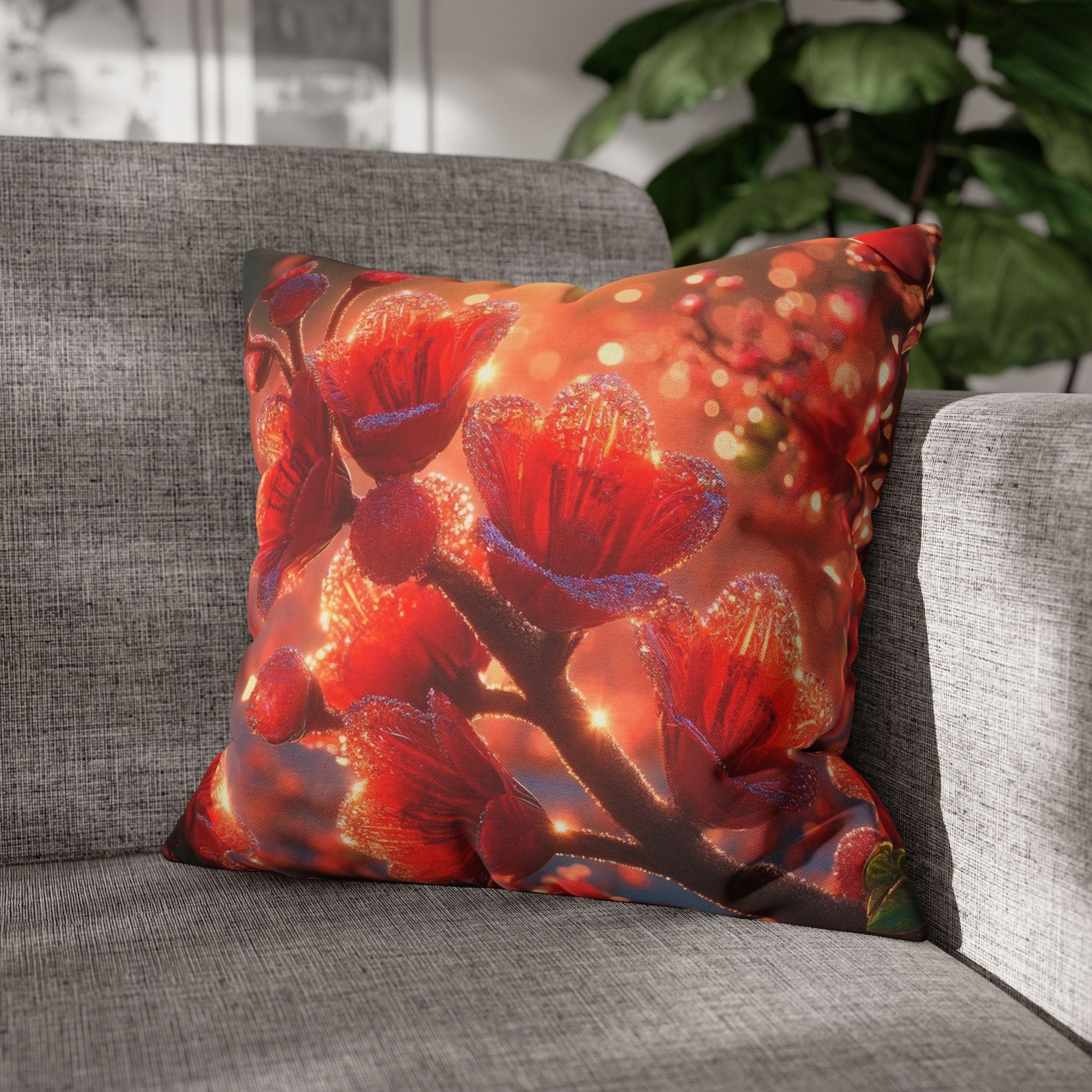 Red-diamond flowers (on red background) -  Polyester Square Pillowcase