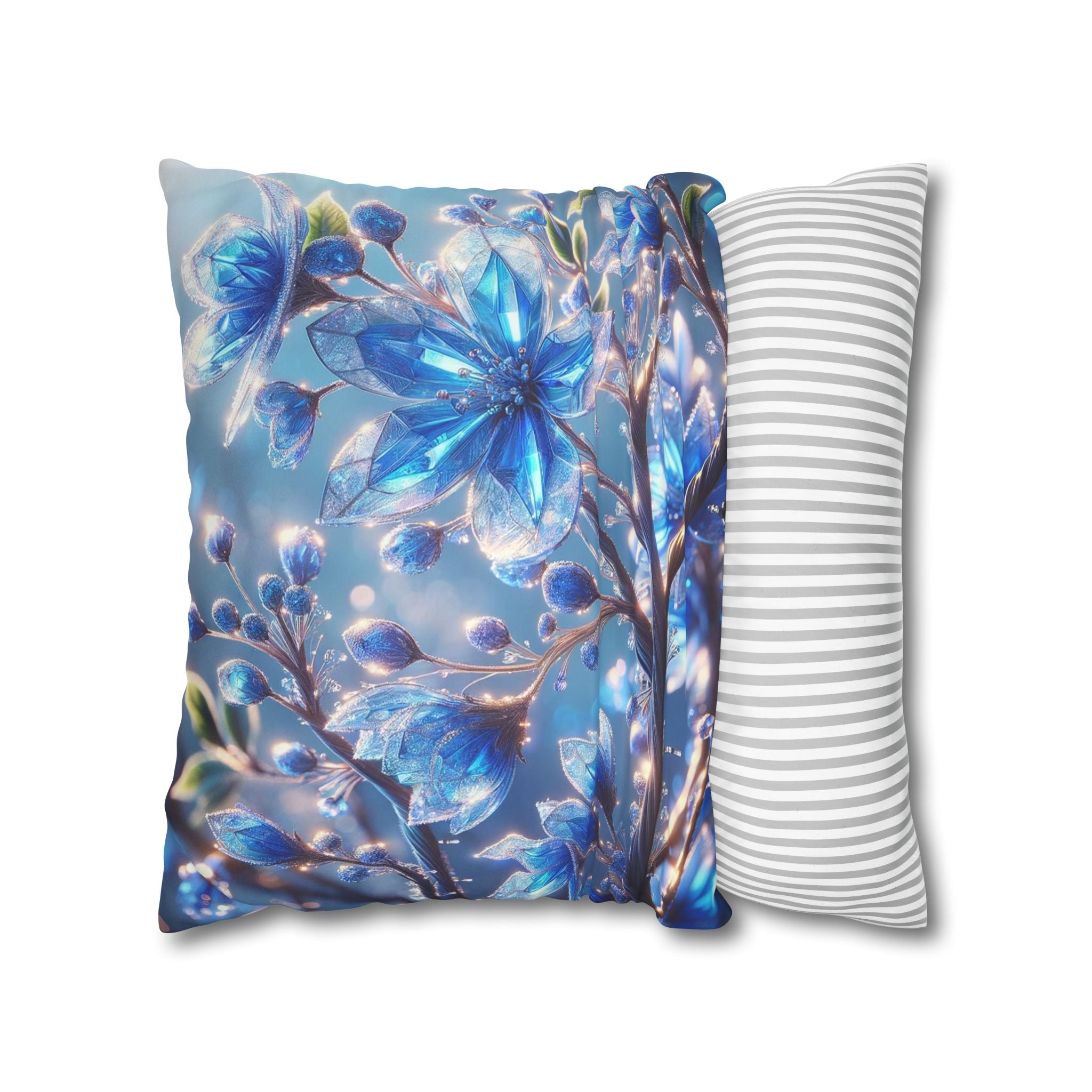 Blue, diamond flowers (with blue background) - Suede Square Pillowcase