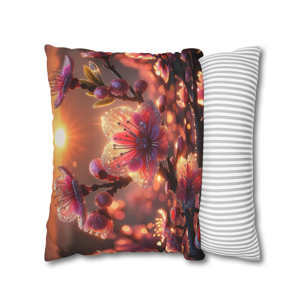 Pink flowers in sunset - Polyester Square Pillowcase