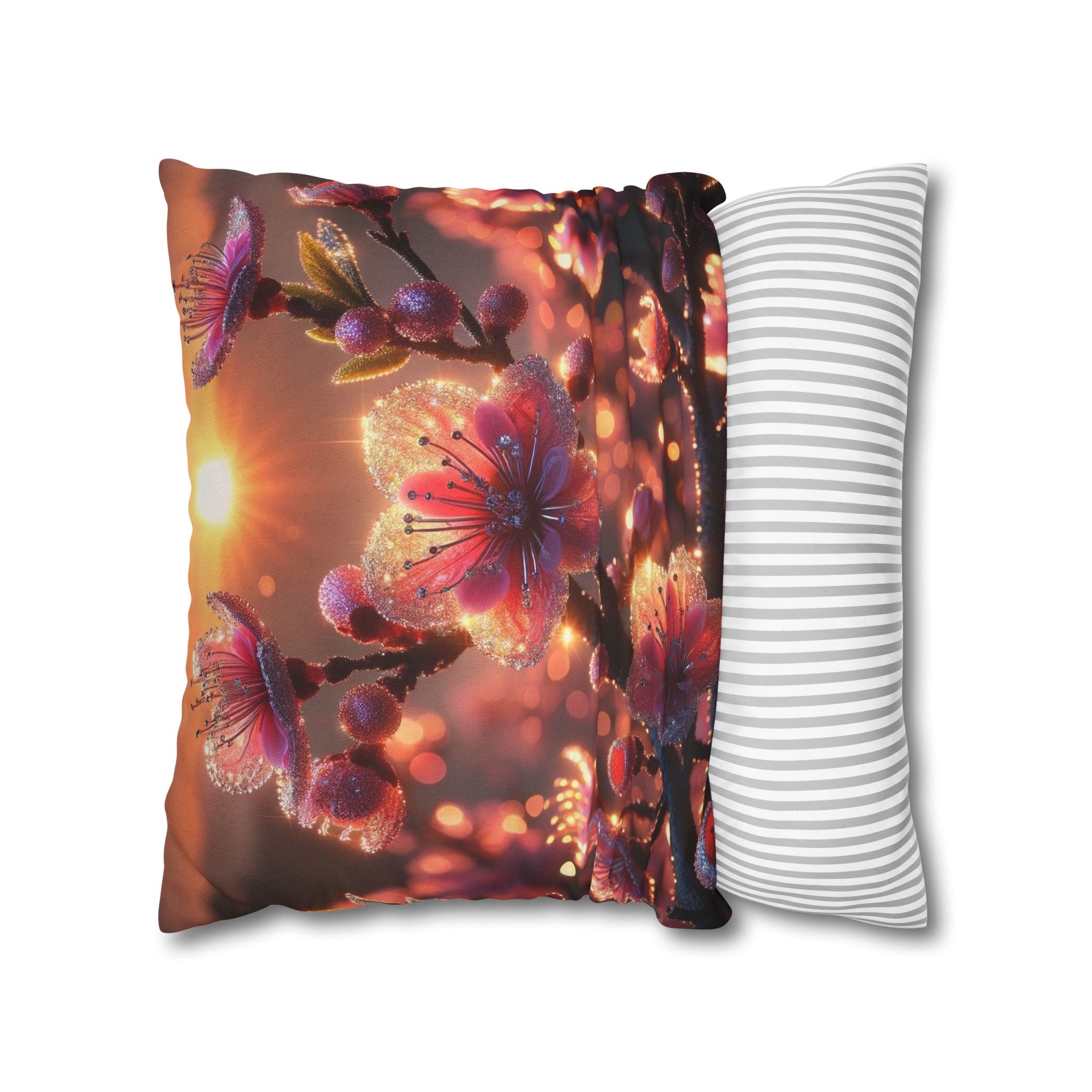Pink flowers in sunset - Polyester Square Pillowcase